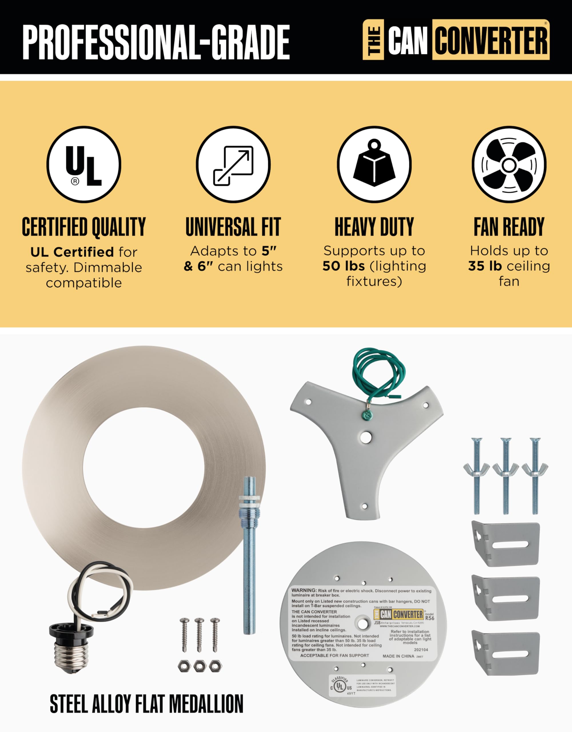 The Can Converter R56 Recessed Can Light Conversion Kit W/ 7 Flat Ceiling Medallion - Home Improvement For 5 & 6 Cans, Converter