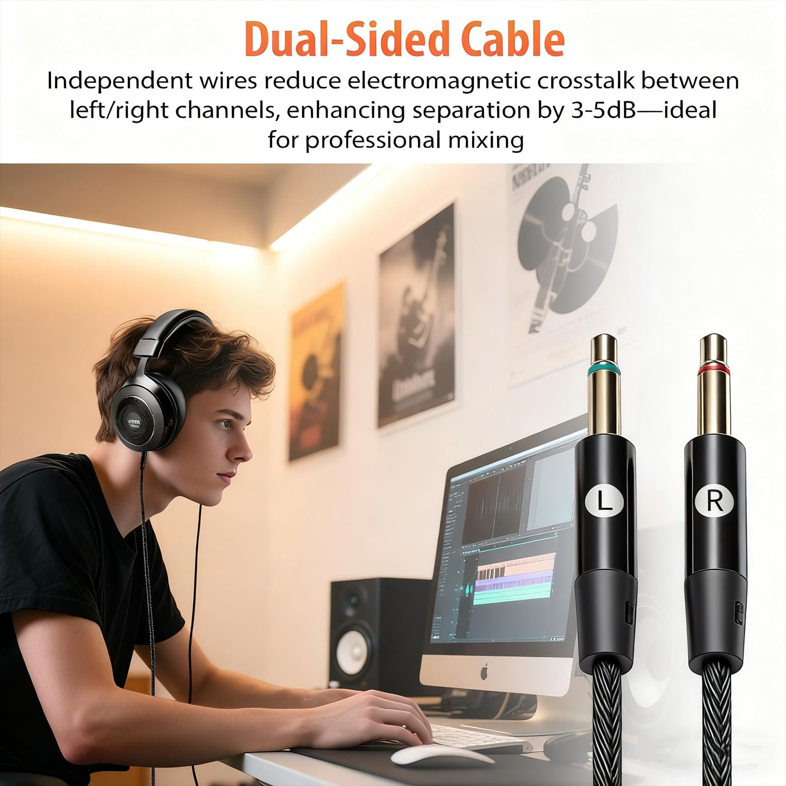 Joyo Studio Monitor Headphones Wired Professional Semi-Open Headphone For Guitar Piano Podcast Recording,Mixing,Live Streaming 3