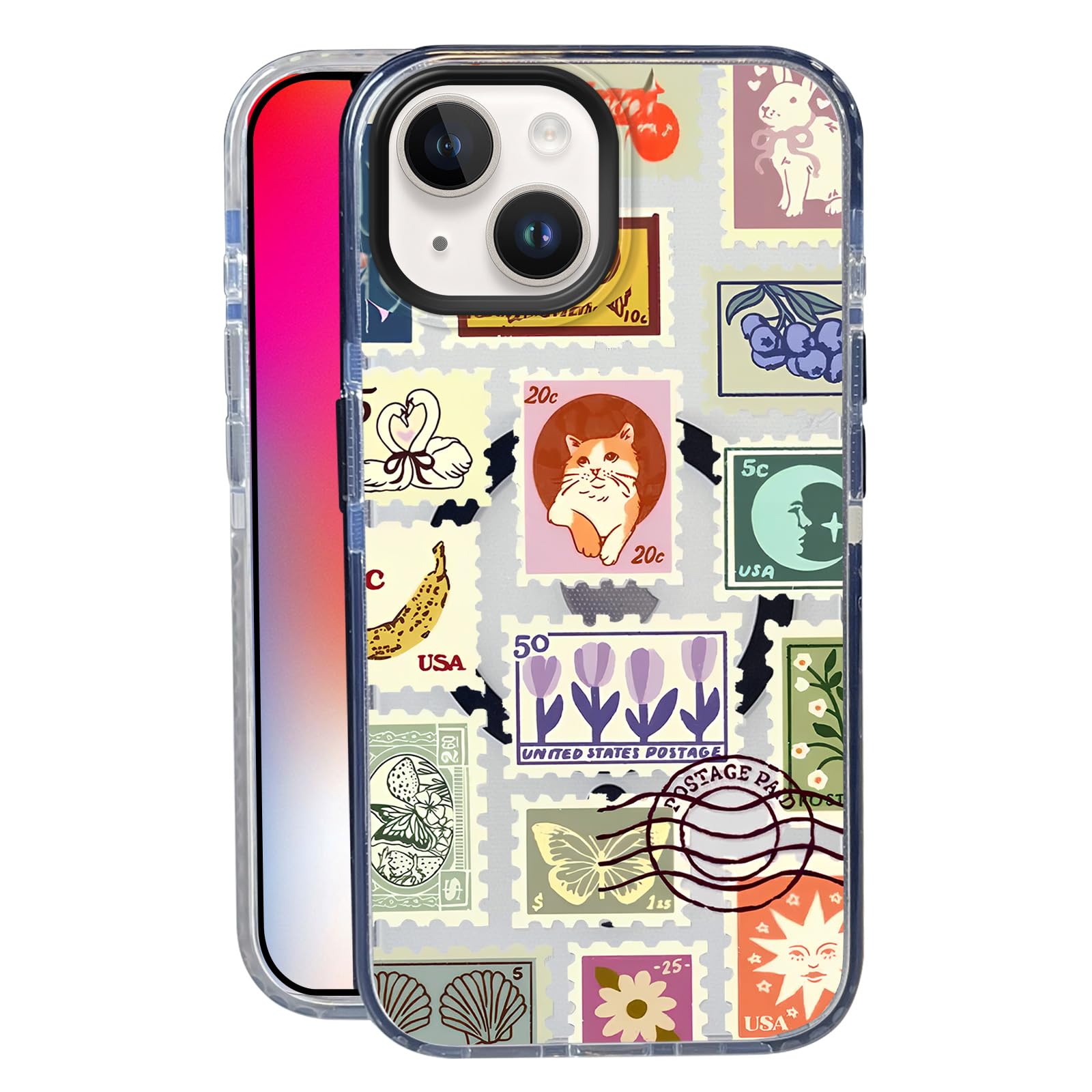 Nimeey Stamp for iPhone 14 Case,MagSafe Compatible,Matte Soft Slim Shockproof Cover,Anti-Fingerprint,Anti-Yellowing,Anti-Scratch