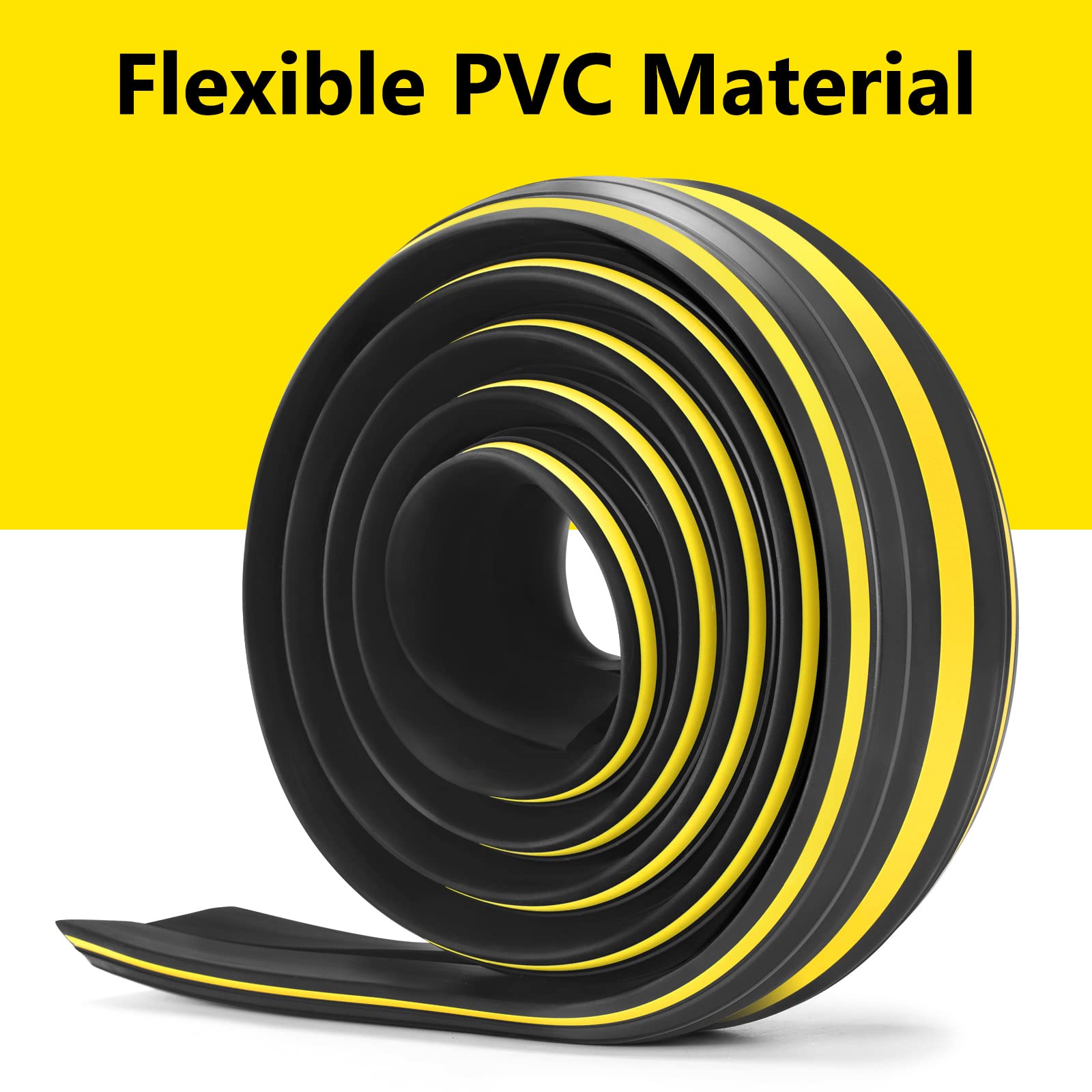 TFMUZERT 10 ft Heavy Duty PVC Floor Cable Cover Protector - Black & Yellow, Easy to Unroll Trip Hazard Prevention
