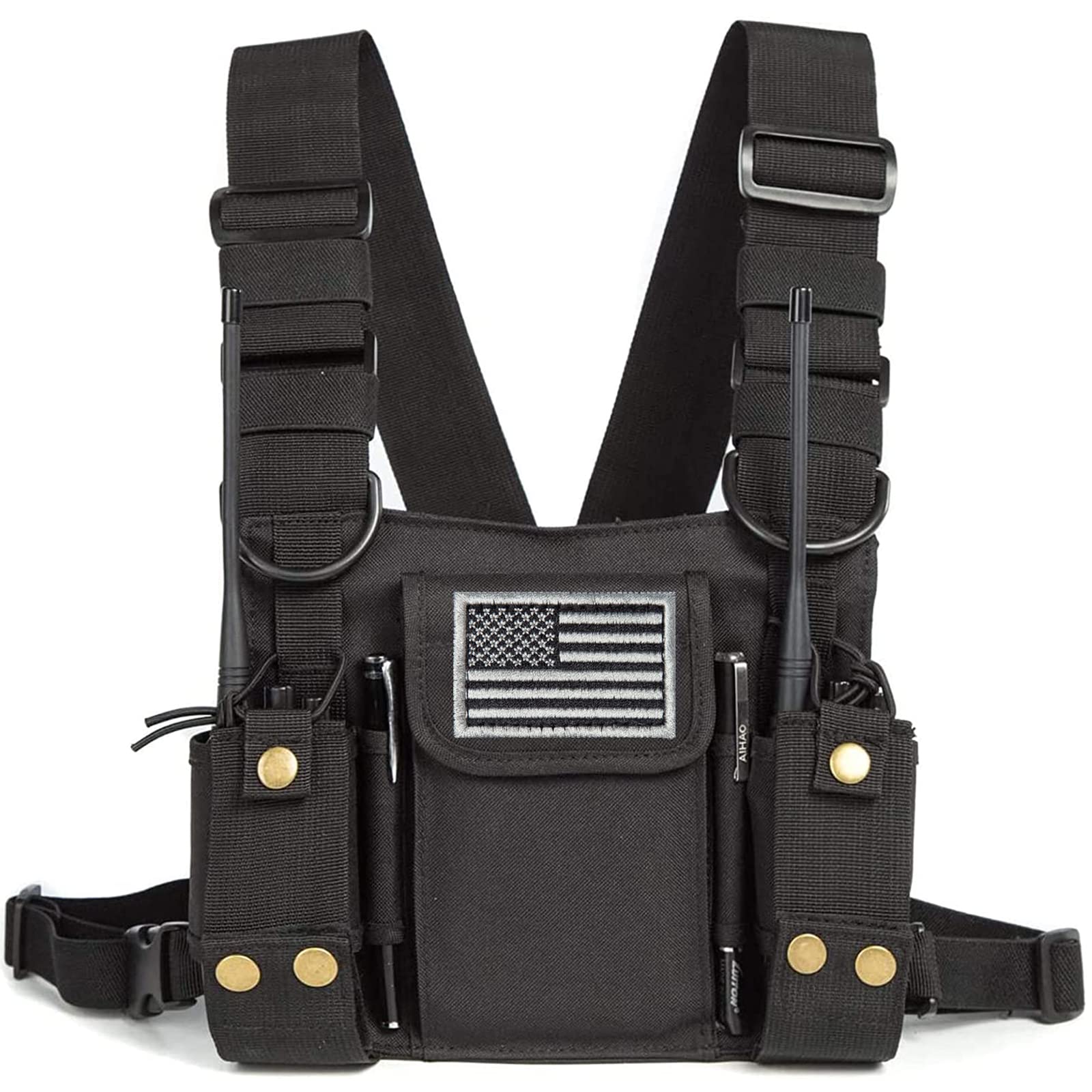 Radio Shoulder Holster Chest Harness Holder Vest Rig For Two Way Radio Chest Front Pack Pouch Walkie Talkie Case With Front Pouches For Kenwood Arcshell Retevis Baofeng Uv 5R F8Hp Uv 82