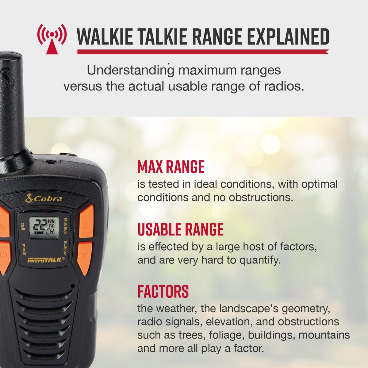 Cobra Acxt145 Compact Walkie Talkies   Rechargeable, Lightweight, 22 Channels, Long Range 16 Mile Two Way Radio Set (2 Pack), Black