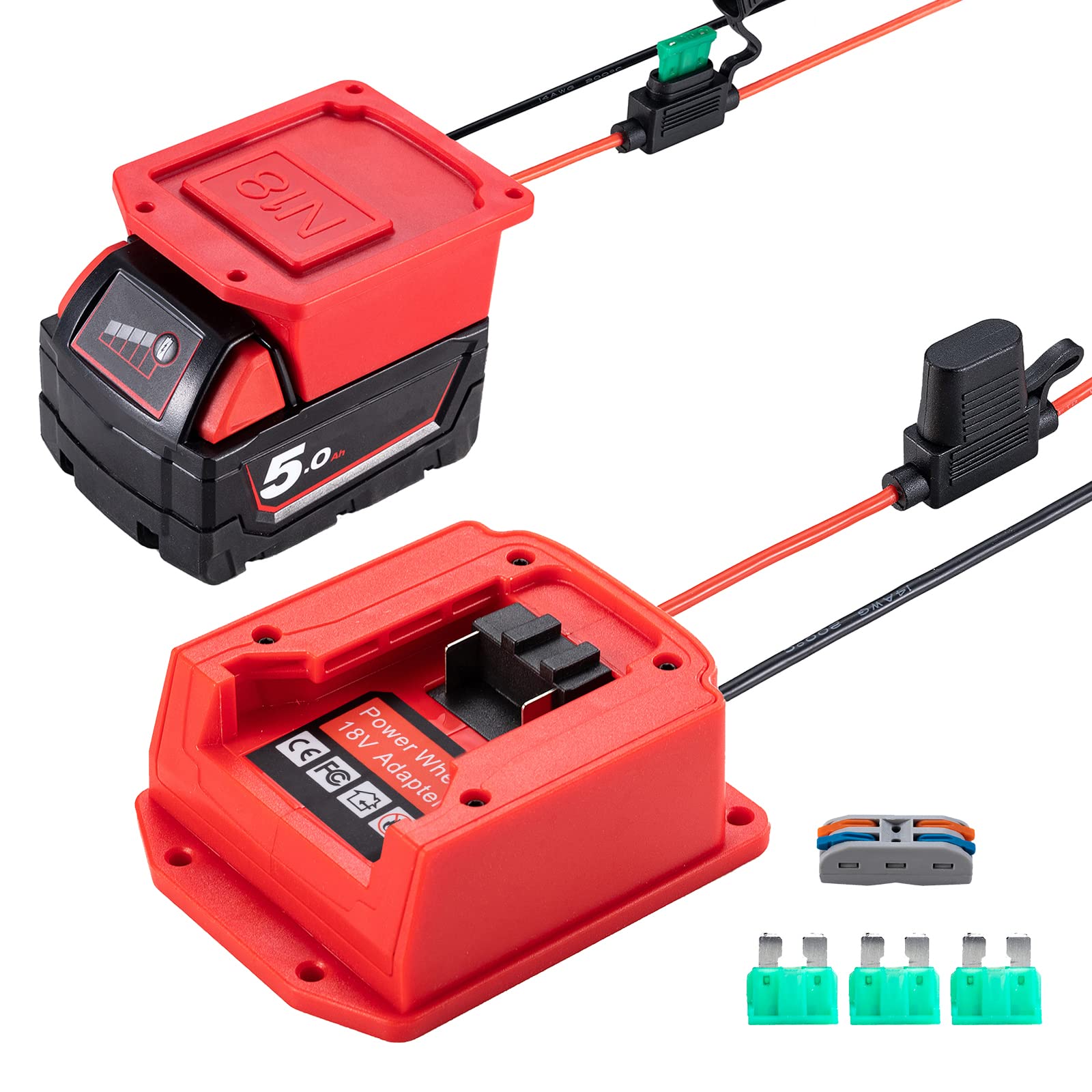 Power Wheel Adapter For Milwaukee 18V Lithium Battery Adapter With Fuse & Wire Terminal,14 Gauge Wire Power Convertor For Diy Rc