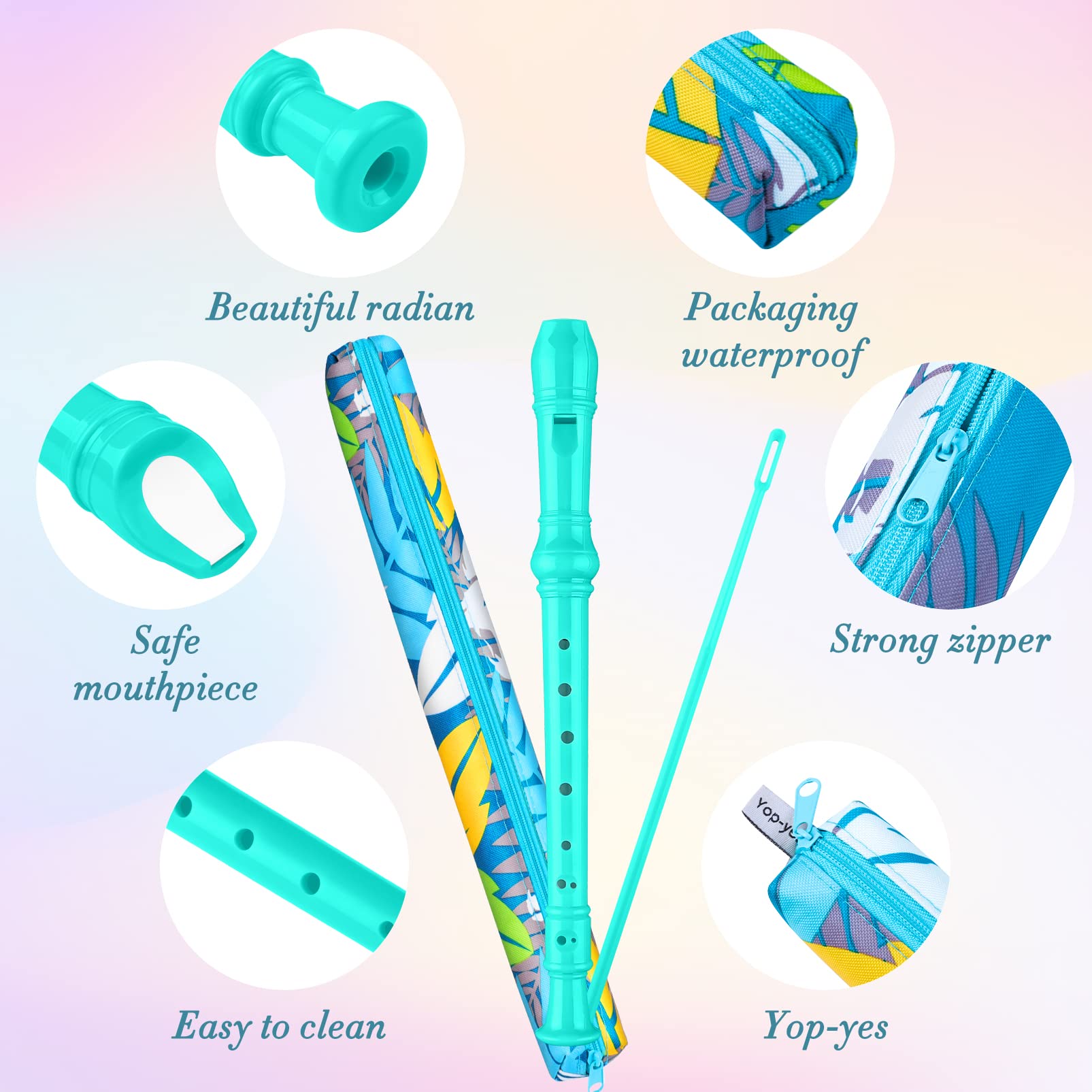 Yop-yes Descant Soprano Recorder for Kids - Green, 12.6" ABS Music Instrument with Cleaning Rod & Case