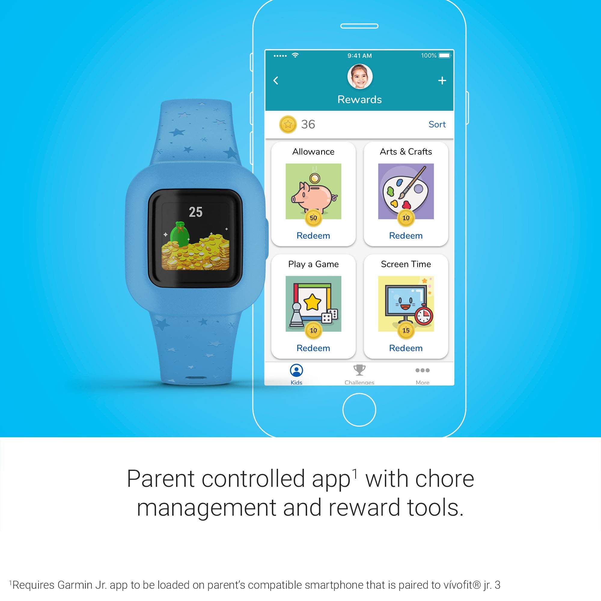 Garmin Vivofit Jr. 3, Fitness Tracker For Kids, Includes Interactive App Experience, Swim-Friendly, Up To 1-Year Battery Life, B
