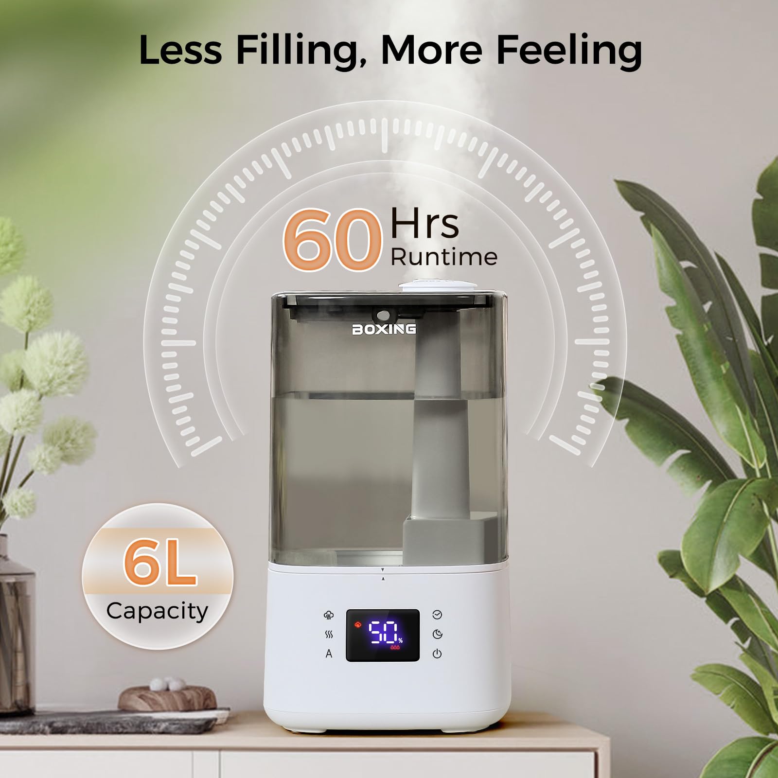 Boxing 6L Warm & Cool Mist Humidifiers For Bedroom, Air Humidfier For Large Room With Remote Control, Auto Mode Perfect For Baby