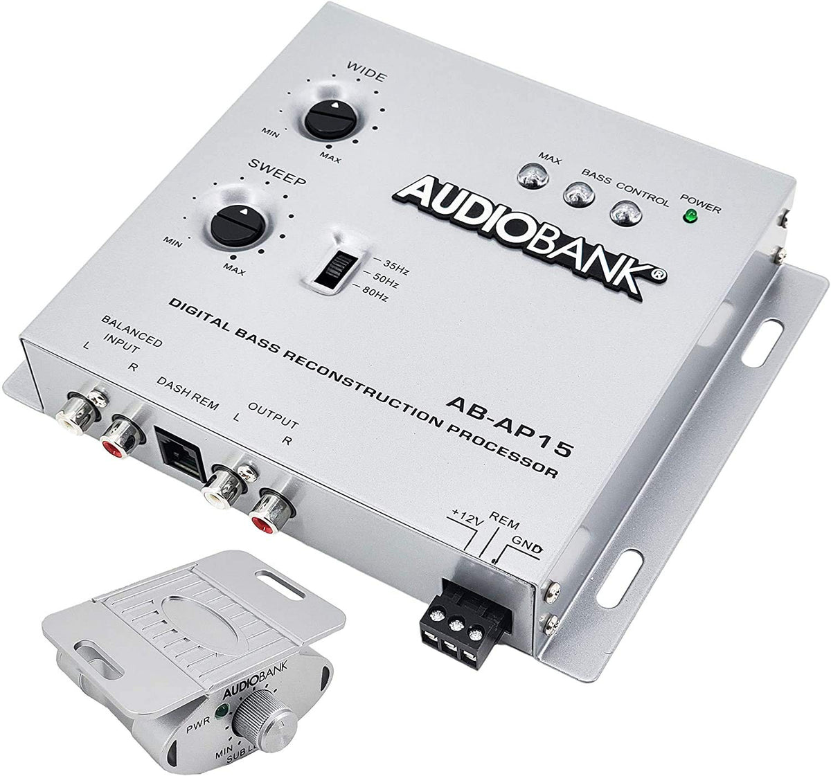 Audiobank 1/2 Din Car Audio Digital Bass Processor, Sound Restoration & Crossover For Car Subwoofer With Bass Knob/Input Level: