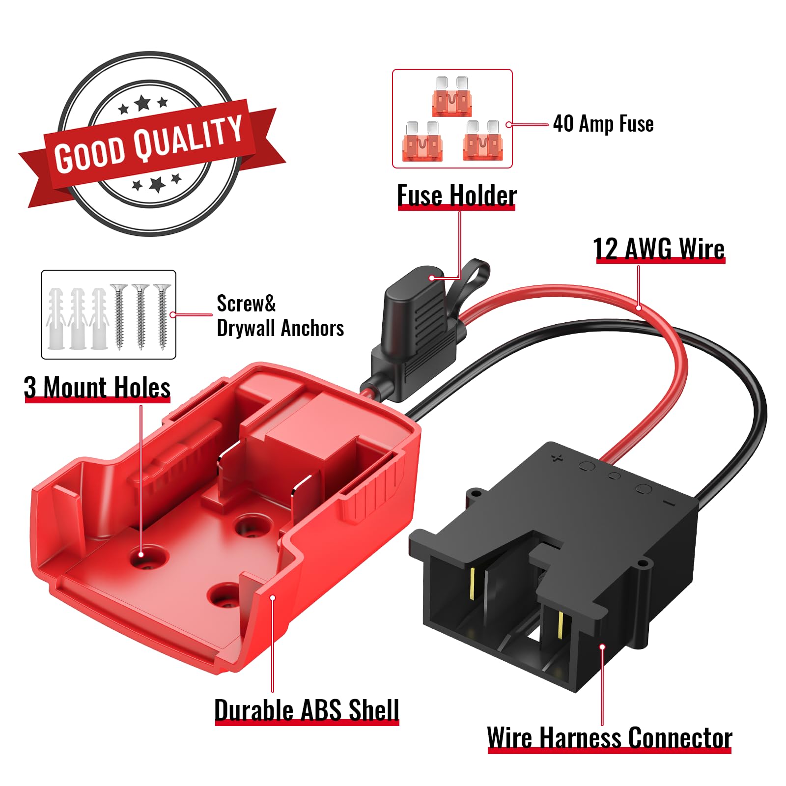 Azocek Power Wheels Adapter For Milwaukee M18 Battery With Wire Harness Connector Compatible With 12 Volt Power Wheels, 12Awg Wi