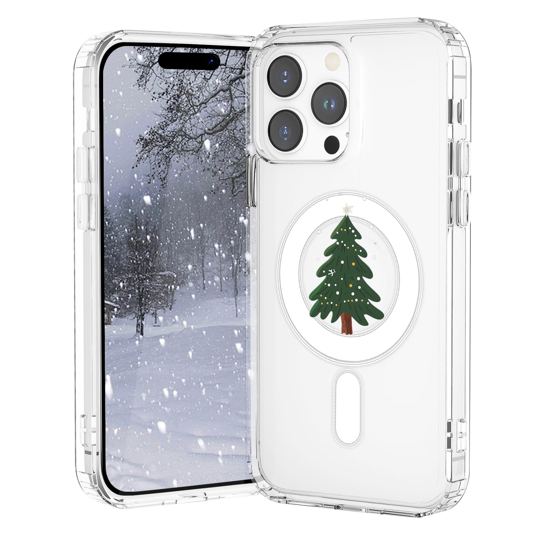 VibrantFruitique Christmas Case for iPhone 15 Plus,Christmas Tree Clear Magnetic Case,Compatible with MagSafe,Soft TPU Bumper Sh