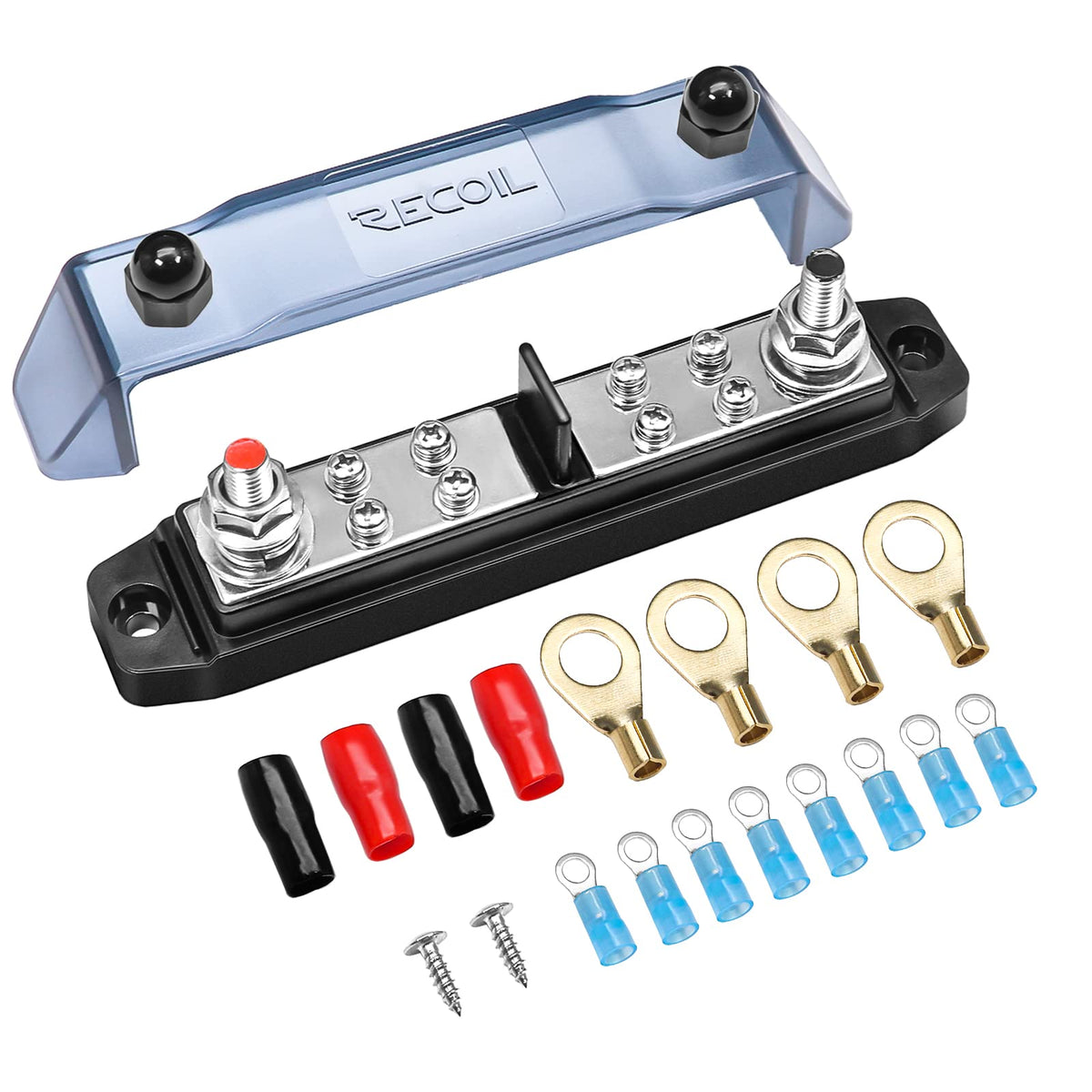 Recoil Bbpg5 Busbar Positive And Negative 2 X 5/16    Studs And 8 X #8 Screw Terminals Power Distribution Block With Ring Termin