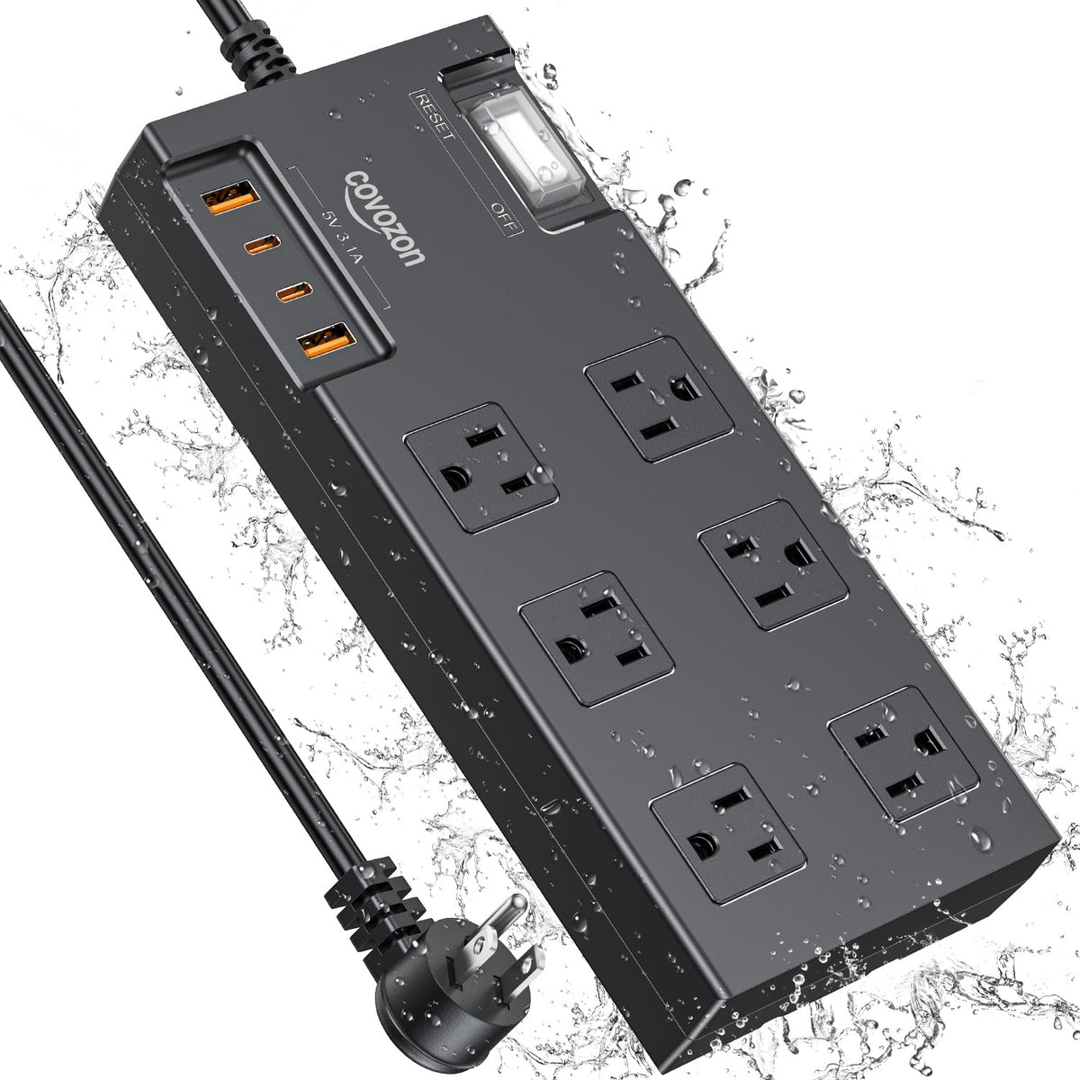 Covozon Ipx6 Outdoor Power Strip Weatherproof, Waterproof Surge Protector Power Strip With 6 Wide Outlets & 4 Usb Ports, Fcc Ul 