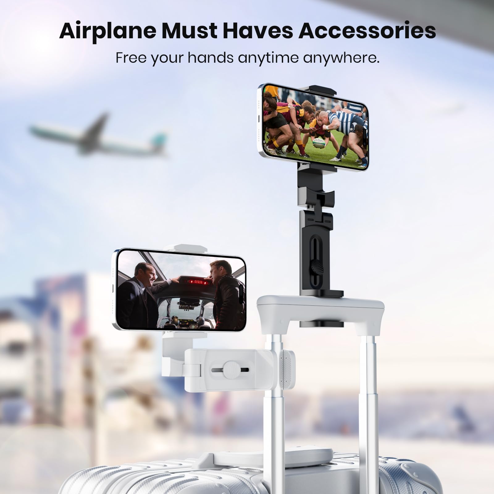 2 Pack Universal Airplane Phone Stand Holder, Klearlook 360 Degree Rotation Travel Essentials Phone Mount For Desk, Handsfree Fl