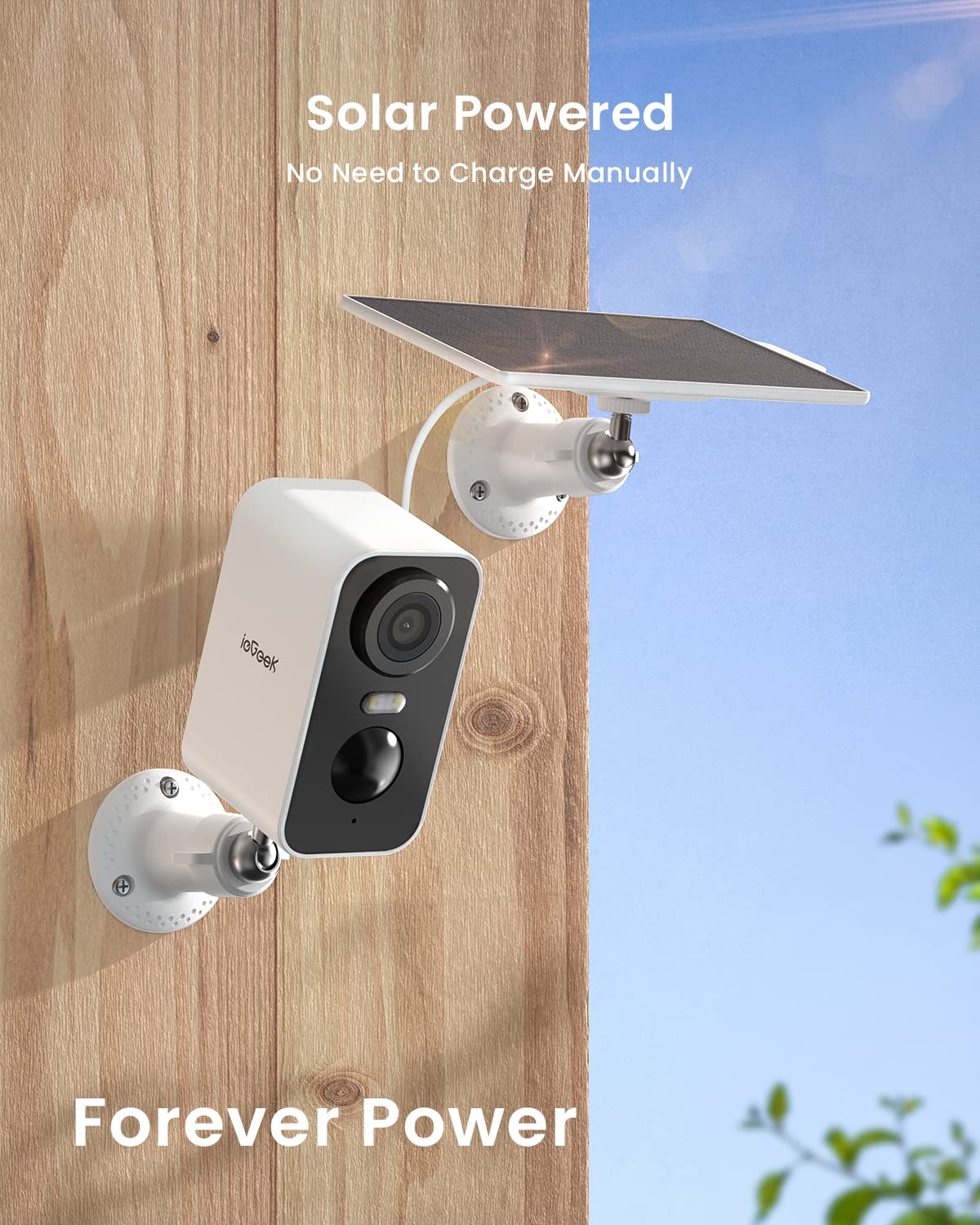 Iegeek Solar Security Cameras Wireless Outdoor, 2 Pack 2K Wifi Battery Camera System For Home Surveillance, Battery Powered Cam With 3Mp Color Night Vision, Pir, Ai, 2 Way Talk, Ip65, Works With Alexa