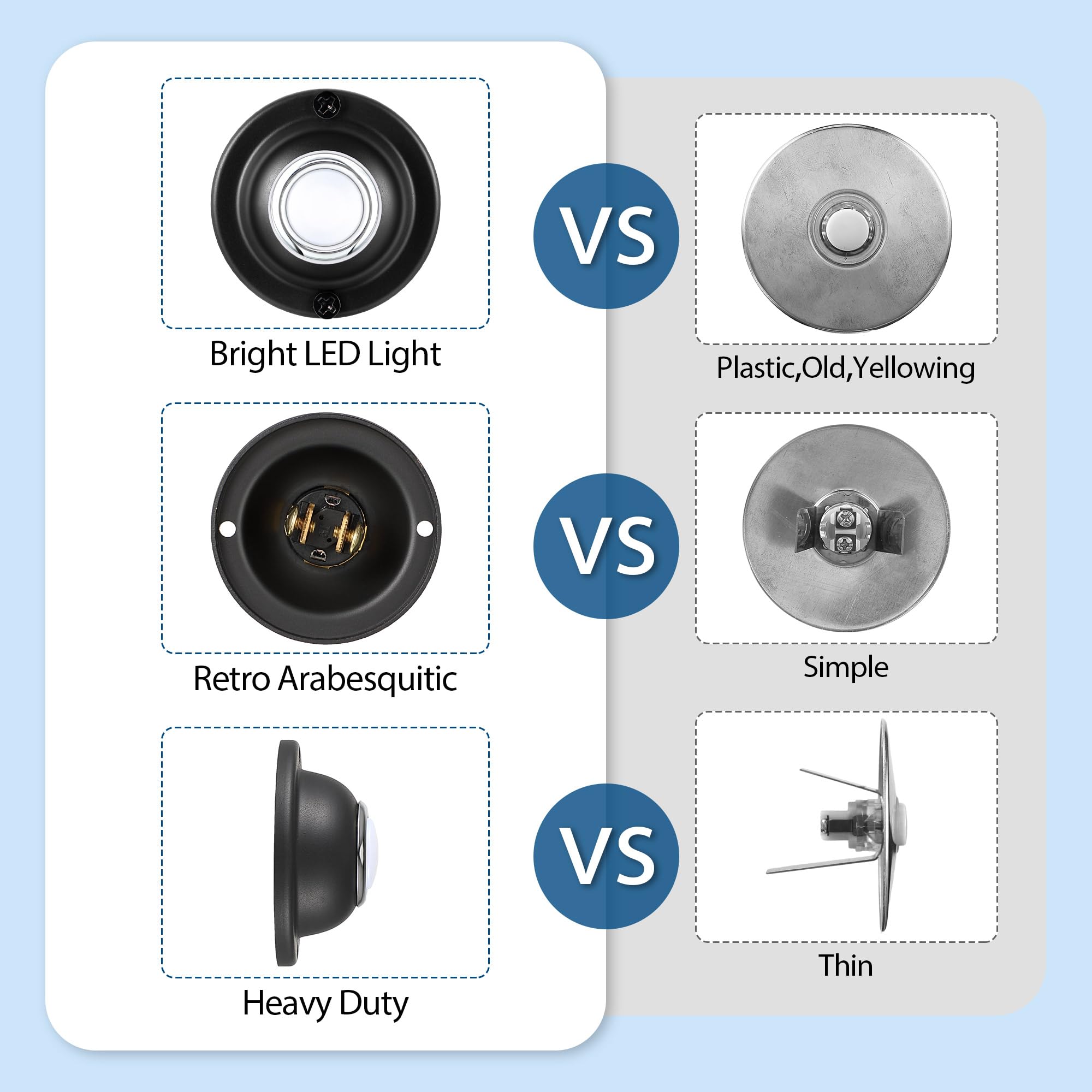 Dreyoo Round Metal Doorbell Push Button, Black Wired Lighted Up Led Doorbell Button Replacement Solid Iron Doorbell For Home Fro
