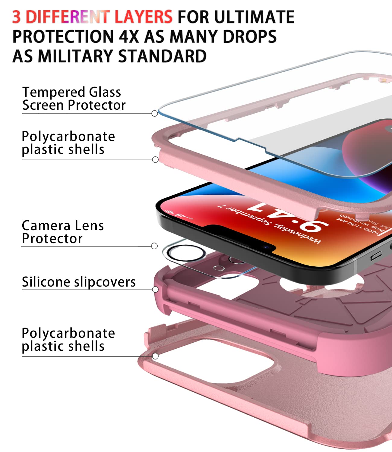 Diverbox For Iphone 14 Case [Shockproof] [Dropproof] [Tempered Glass Screen + Camera Lens Protector],Heavy Duty Protection Phone