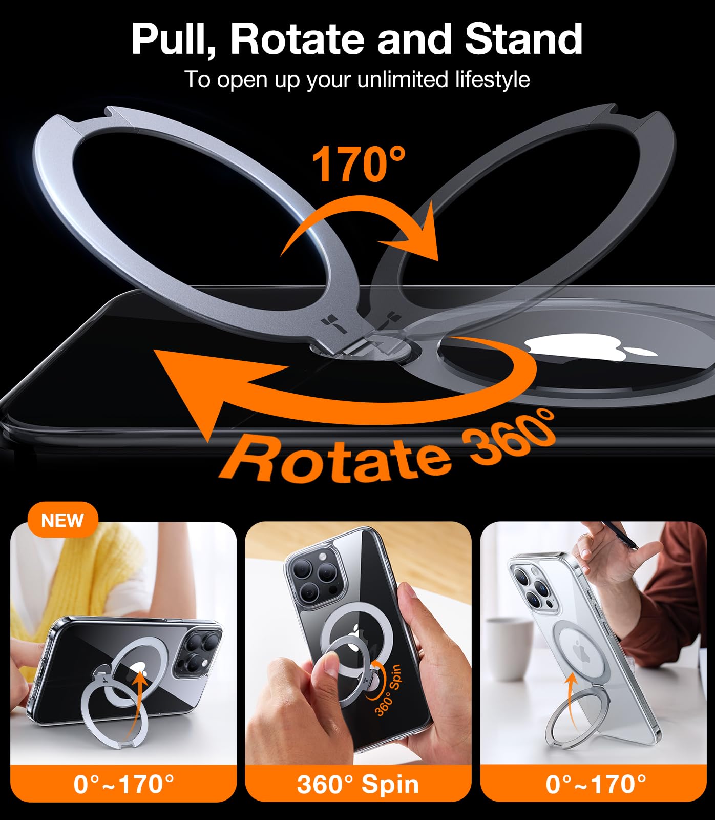 Torras Upgraded 360 Spin Magnetic Stand For Iphone 15 Pro Max Case, [Compatible With Magsafe][Military Grade Shockproof][Built I