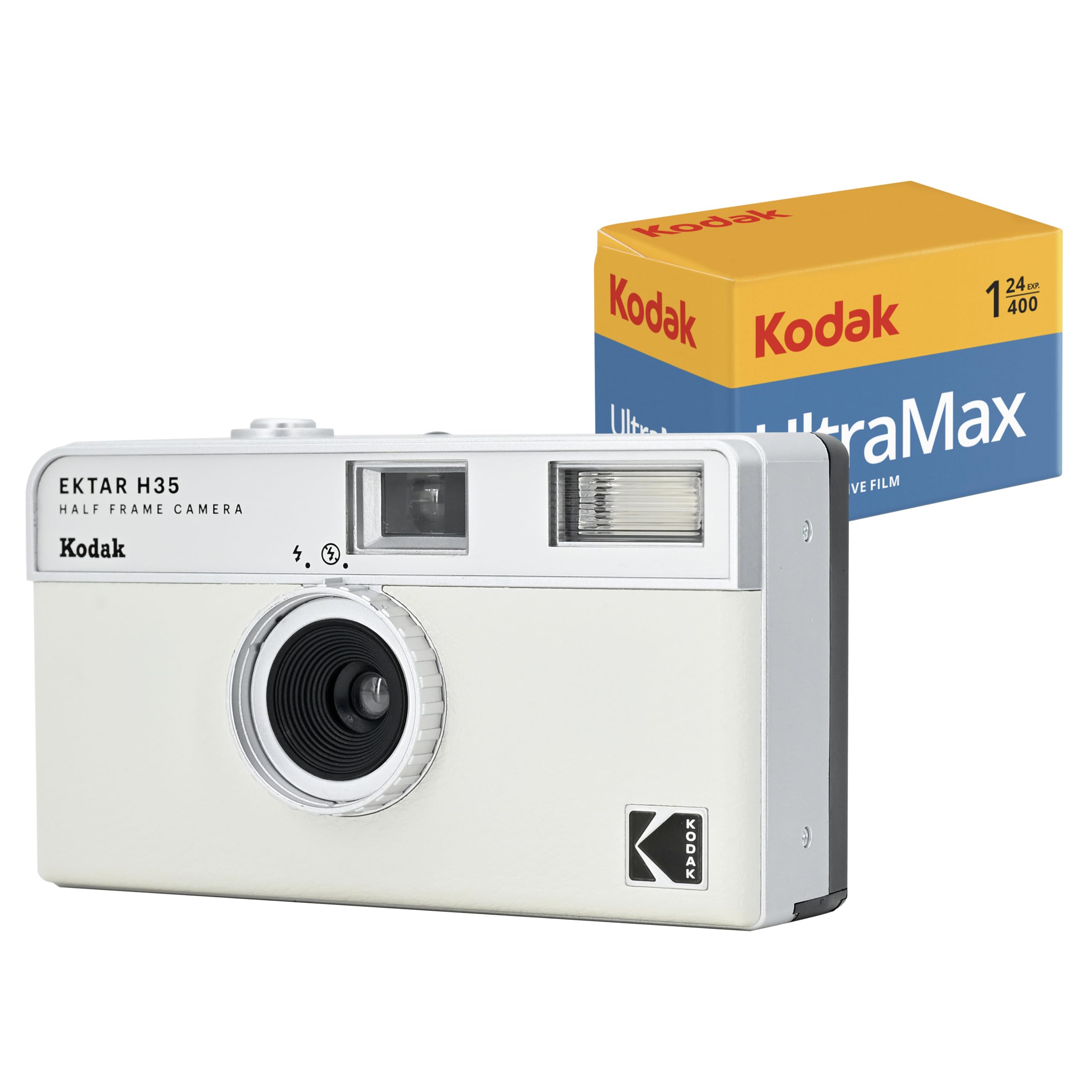 Kodak Ektar H35 Half Frame Film Camera (Off White) Bundle With Kodak Ultramax 400/24Exp 35Mm Roll Film