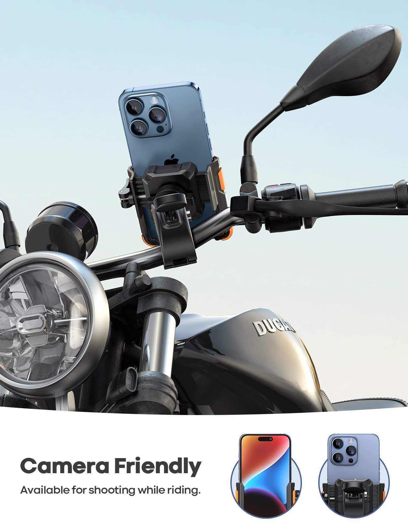 Lamicall Motorcycle Phone Mount Holder   [Camera Friendly] [1S Lock] Bike Phone Holder Handlebar Clamp, Bicycle Scooter Phone Cl