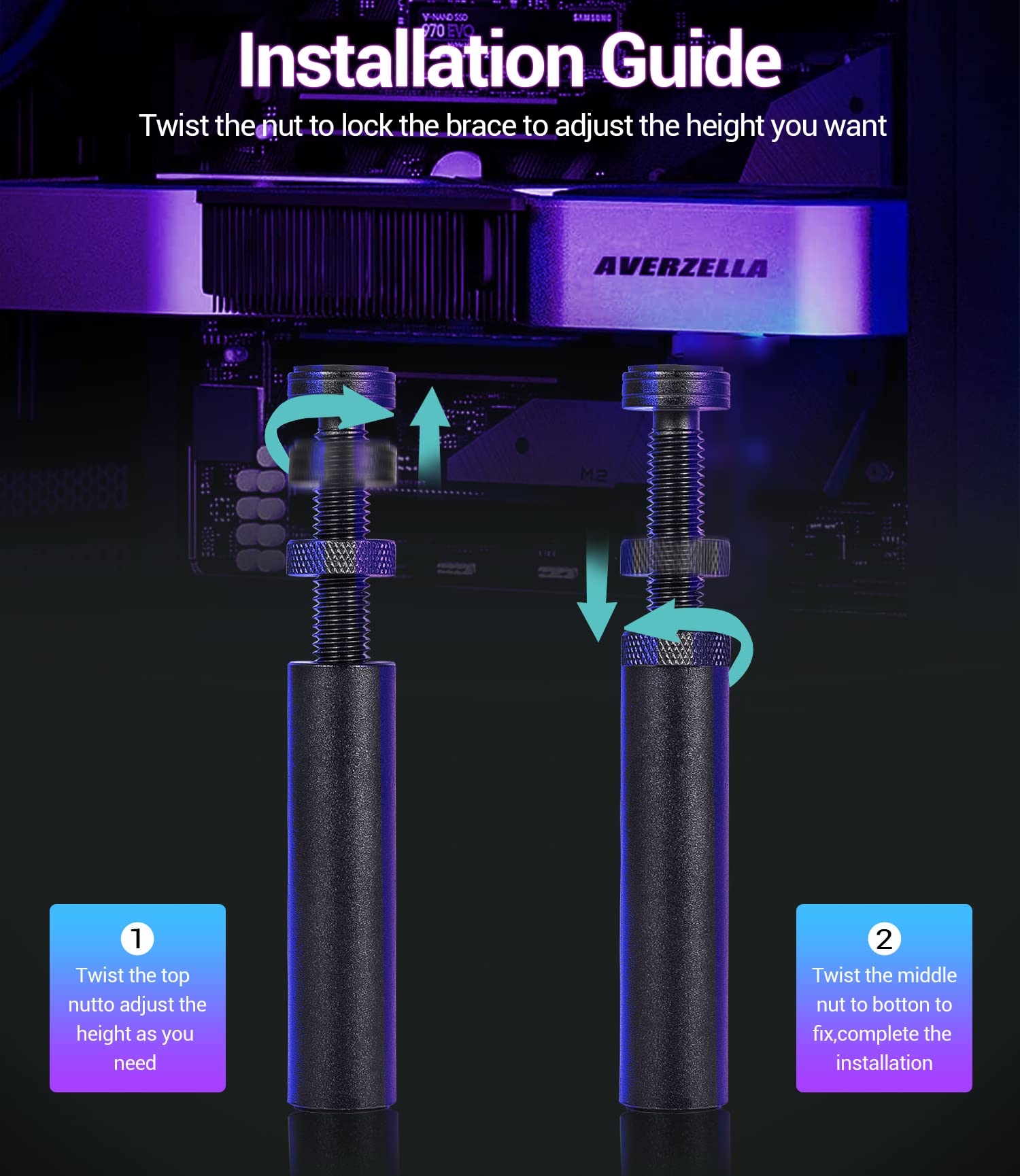 Uyubao GPU Support Bracket, Aluminum Anti-Sag Brace for Graphics Card, M (50mm-85mm), Color: M (5-8.5cm)