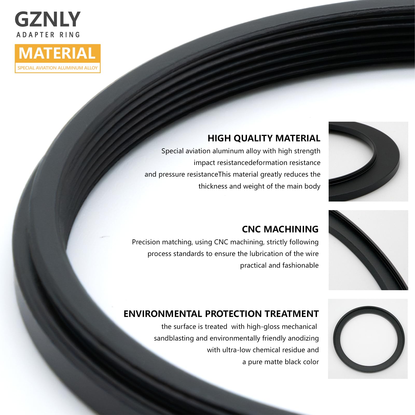 GZNLY 95mm to 86mm Step Up Ring Lens Filter Adapter NLY001 Black Metal