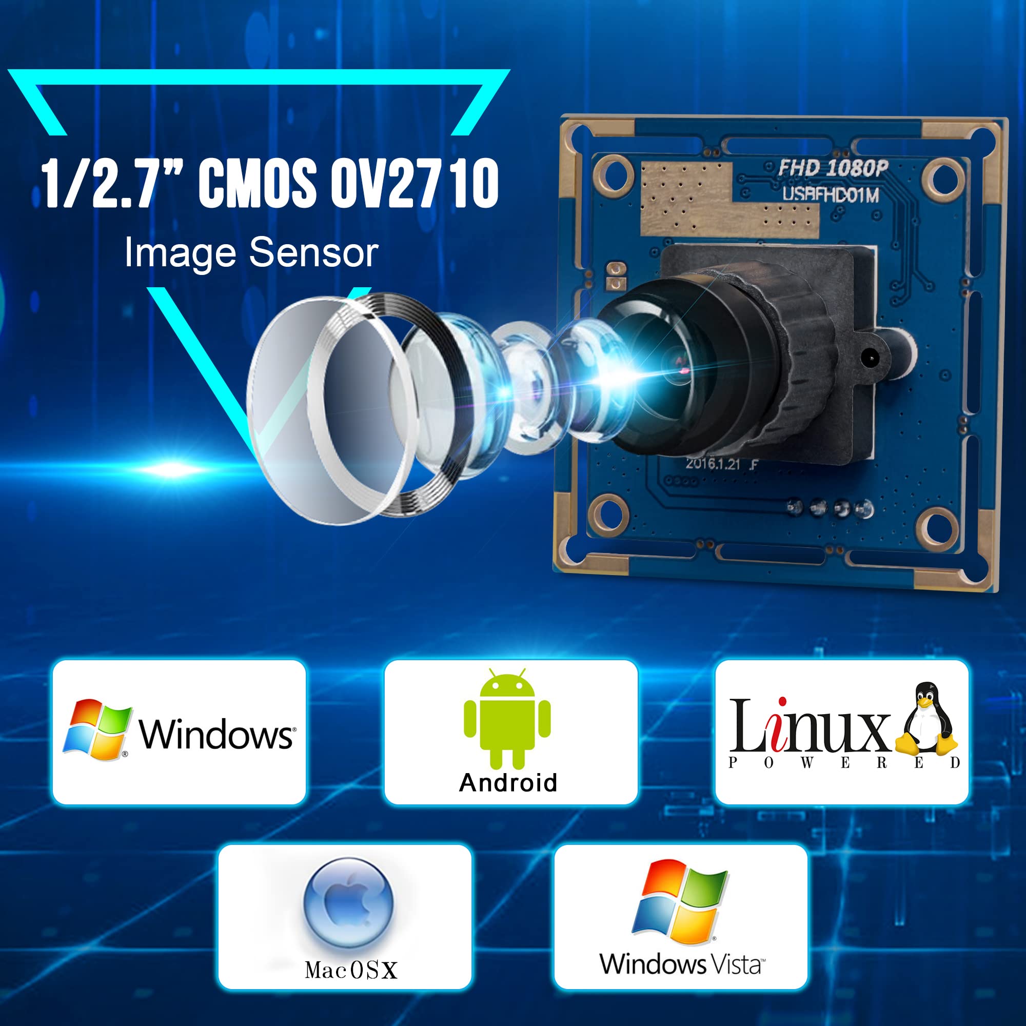 1080P Usb Camera Module Wide Angle High Speed 2.1Mm Lens Pc Camera For Computer Mini Uvc Usb2.0 Lightburn Camera Ov2710 Usb Secu