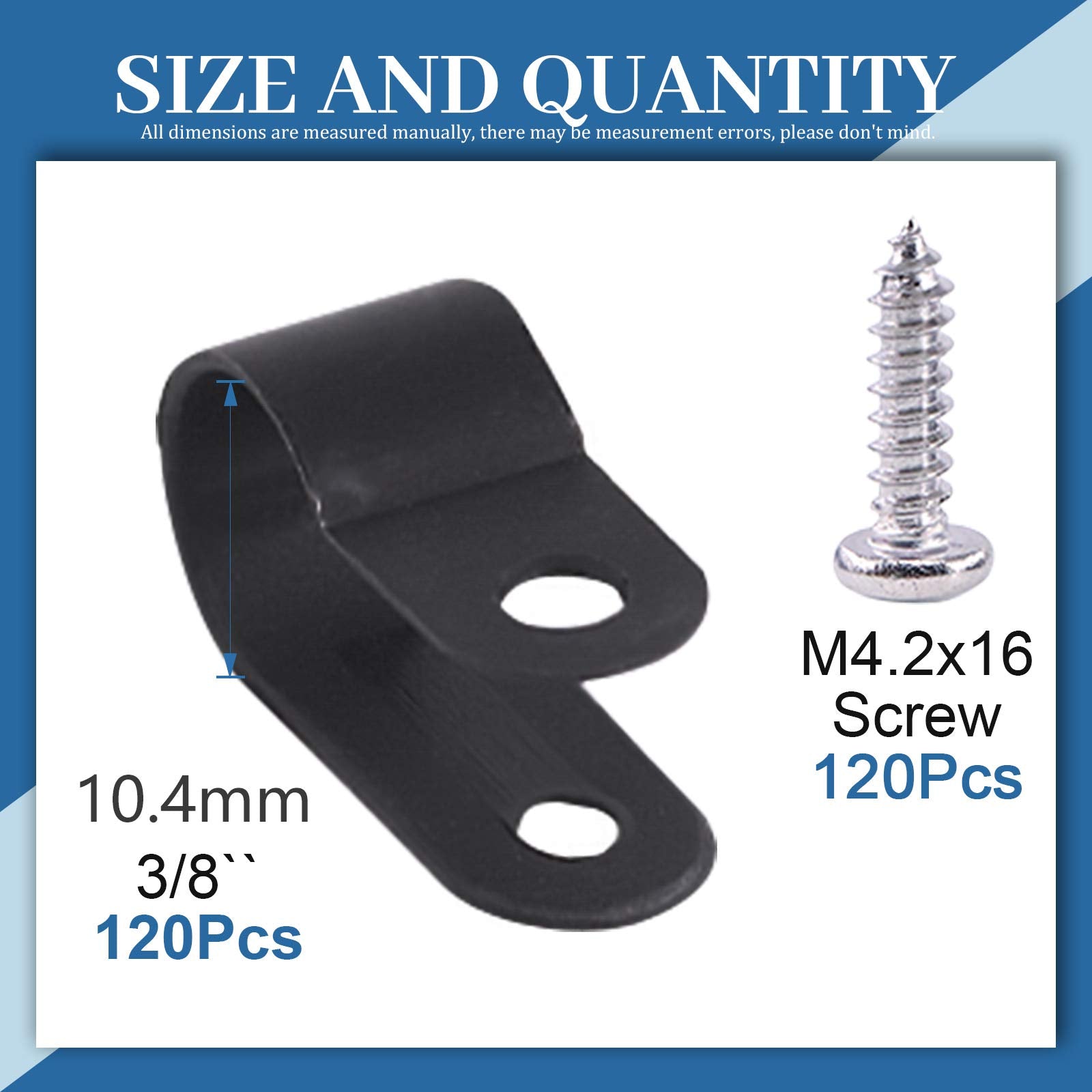 Glarks 120Pcs 3/8 Inch Black Nylon Screw Mounting R Type Cable Clip Wire Clamp With 120Pcs Screws For Wire, Cable, Conduit And C