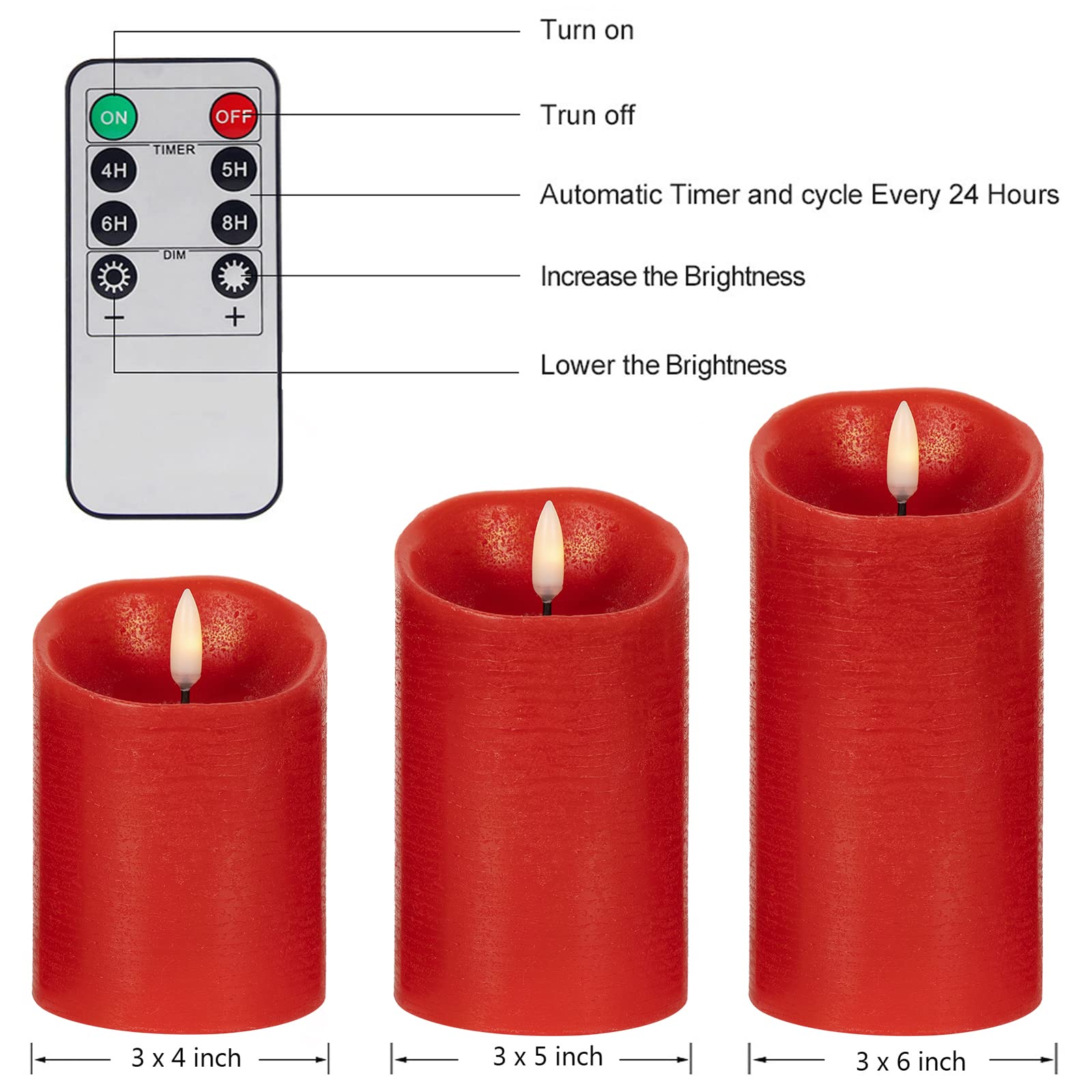 Angelloong Battery Operated Candles With Remote, Red Flickering Flameless Candles With Timer, Real Wax Electric Led Candles For