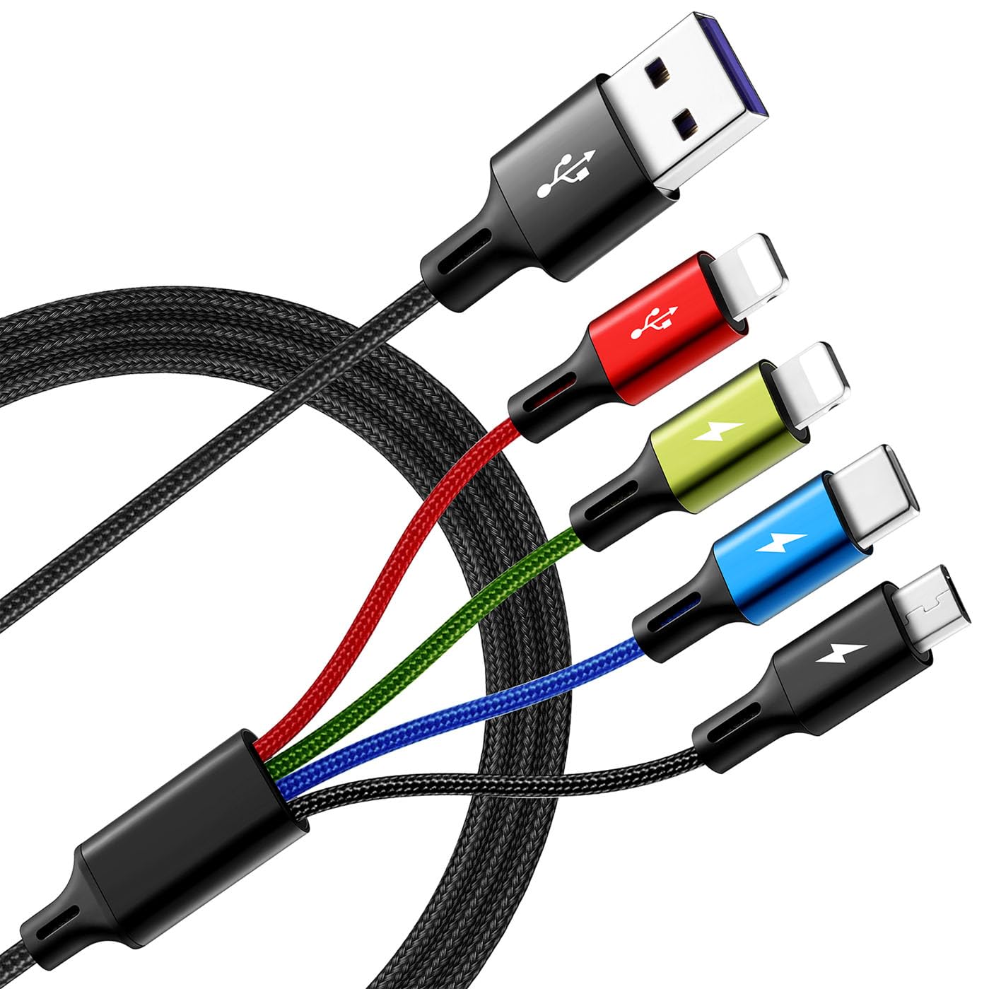 Minlu Multi Charging Cable, [2Pack 6Ft] 4 In 1 Braided Multi Fast Charging Cord, Multiple Charger Cable, Usb Cable Adapter Ip/Ty