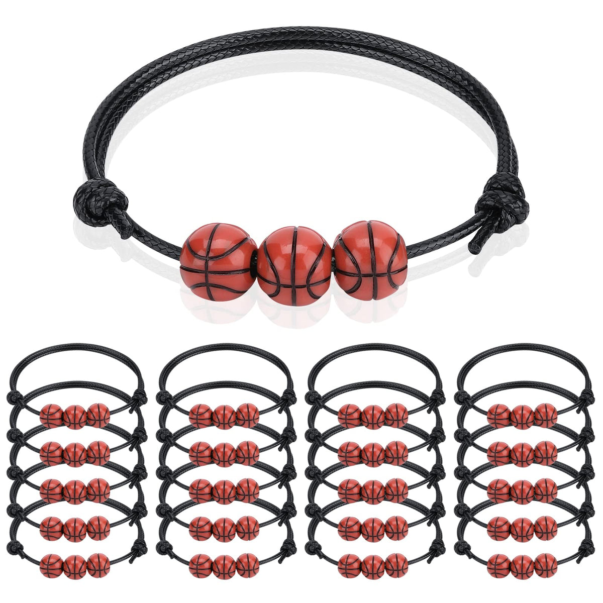 20Pcs Basketball Charm Bracelets Basketball Party Favors Wristbands Basketball Beads Bracelet Adjustable Sports Ball For Team Te