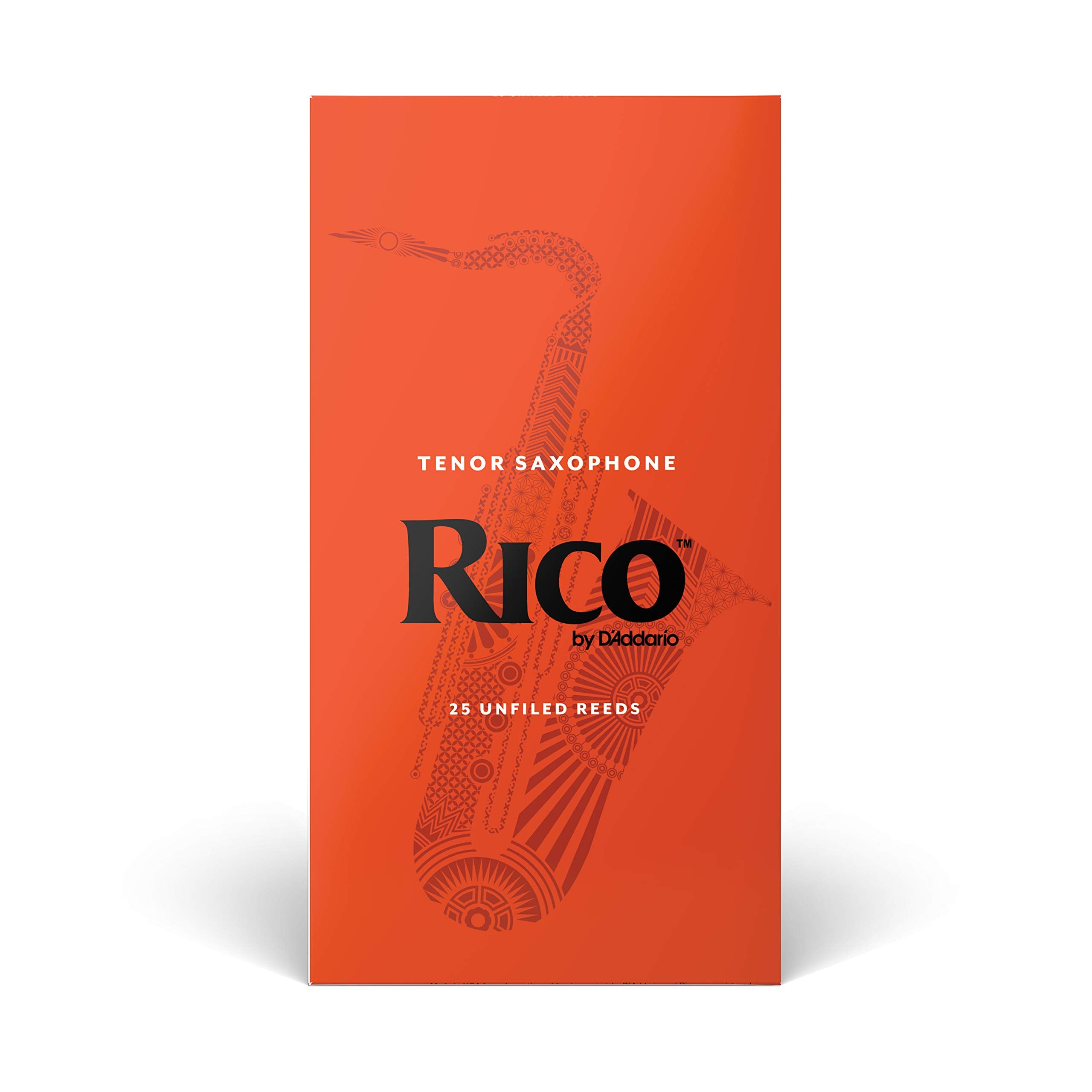 Rico Tenor Saxophone Reeds   Tenor Sax Reeds   Unfiled Cut, Thinner Vamp For Ease Of Play   Strength 2.5 25 Pack