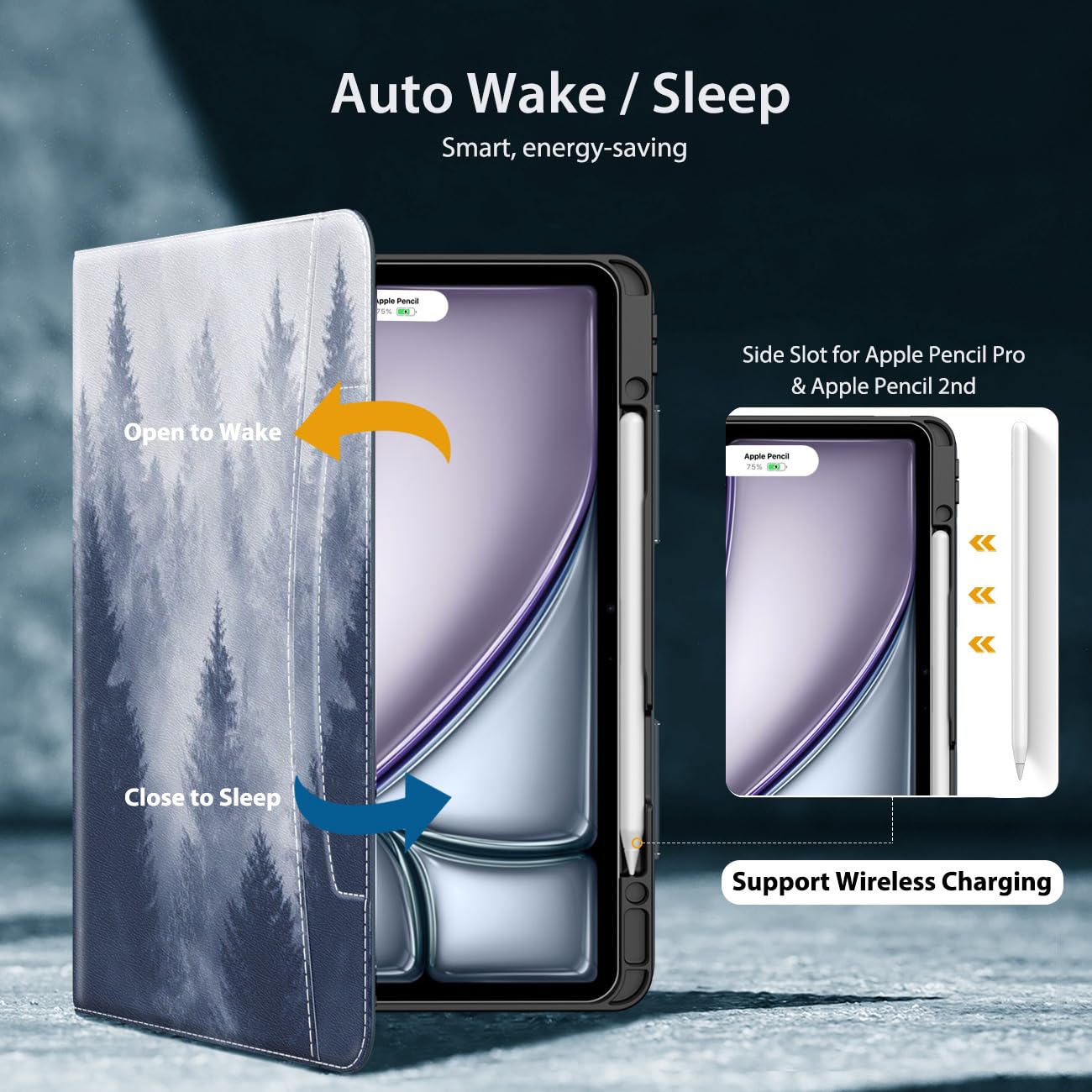 Moko Case For Ipad Air 13 Inch (M3 2025 / M2 2024) & Ipad Pro 12.9 2022/2021 With Pencil Holder, Premium Leather Folio Stand Cov