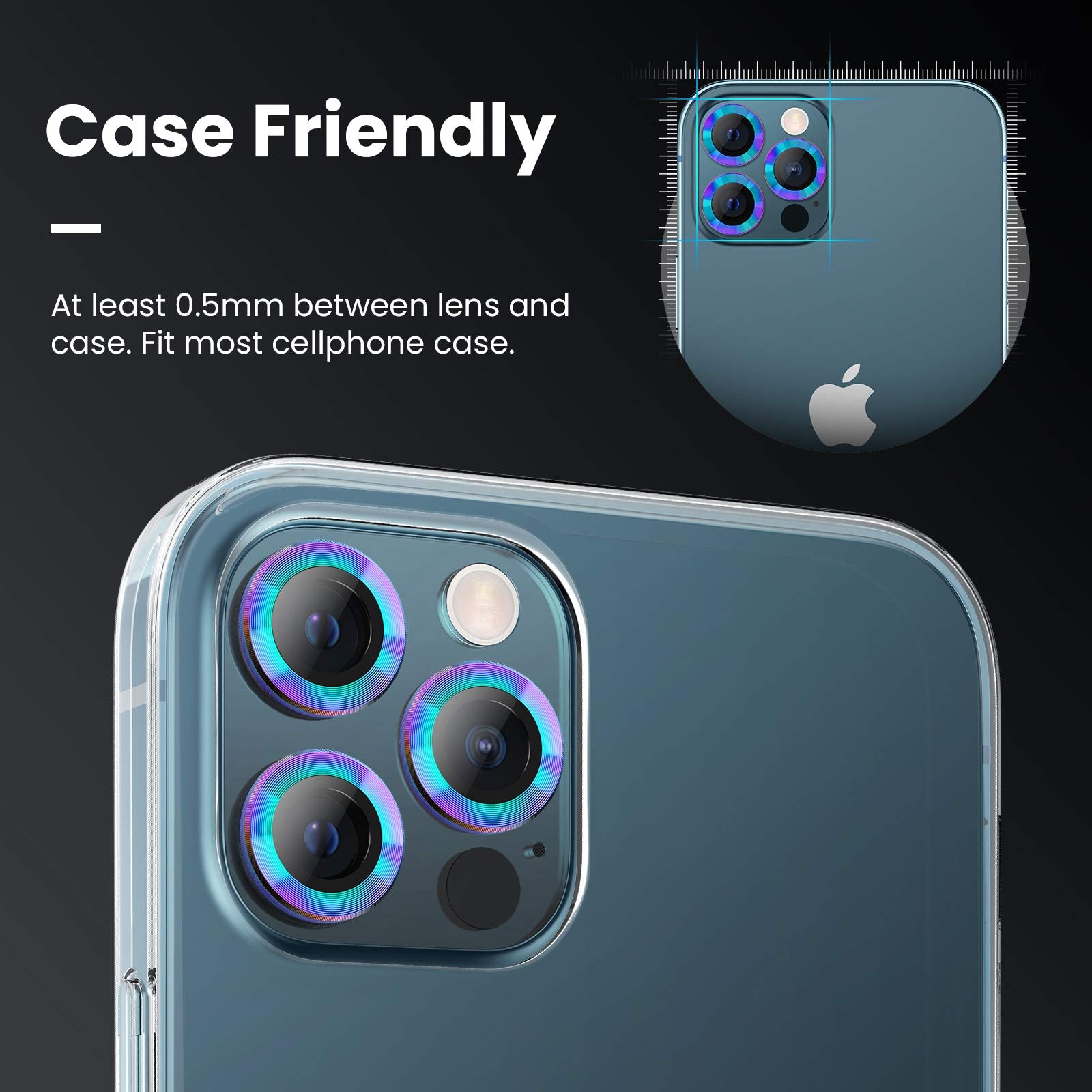 Tensea Compatible With Iphone 12 Pro Max Camera Lens Protector, 9H Tempered Glass Camera Cover Screen Protector For Iphone12 Pro Max 6.7 Inch 2020 (Colorful)