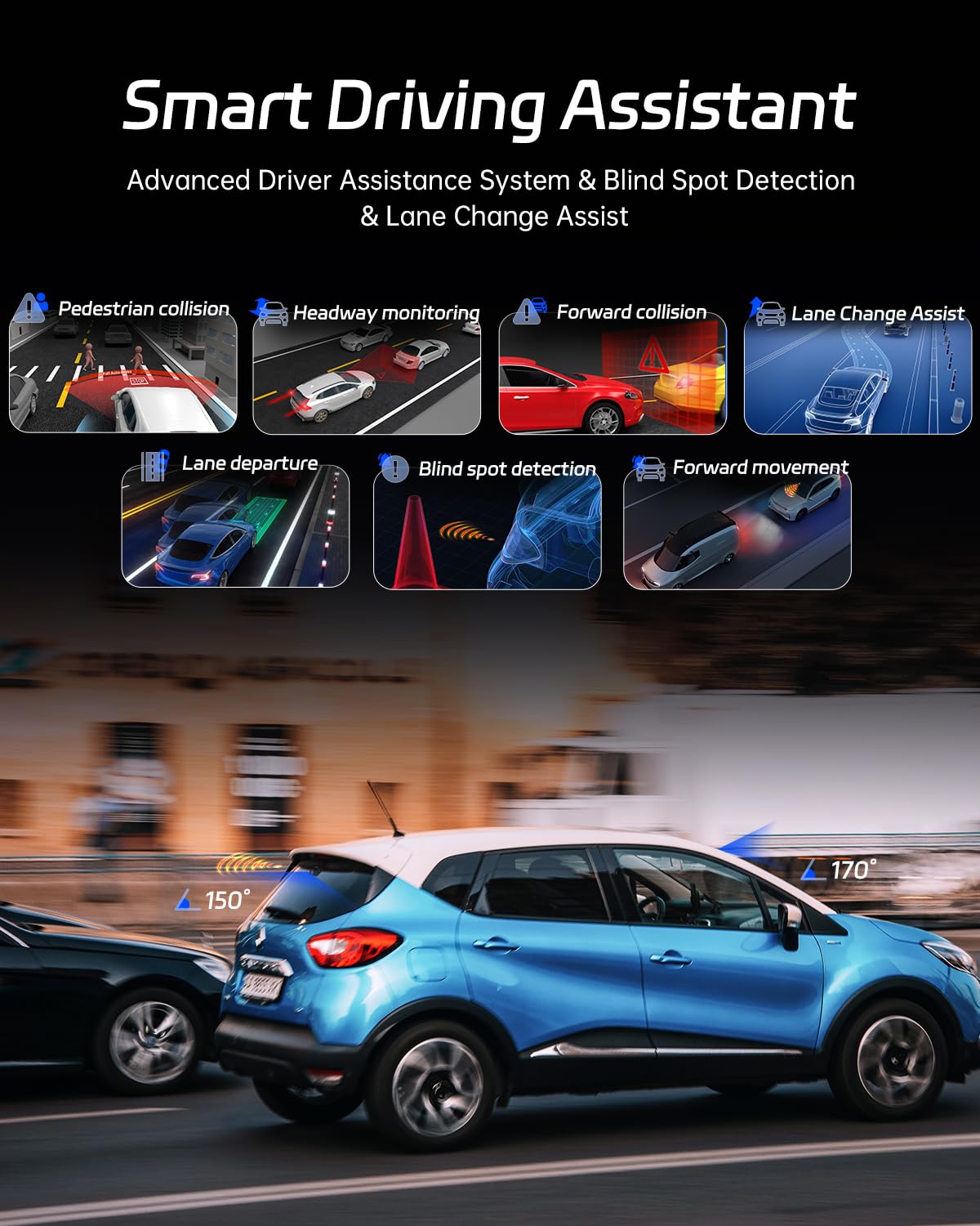 Pelsee 4K Dash Cam Front And Rear, 64Gb Sd Card, 4K+1080P Dual Dash Camera For Cars With Wi Fi, Gps, Adas, Bsd, 3 Ips Display Ca