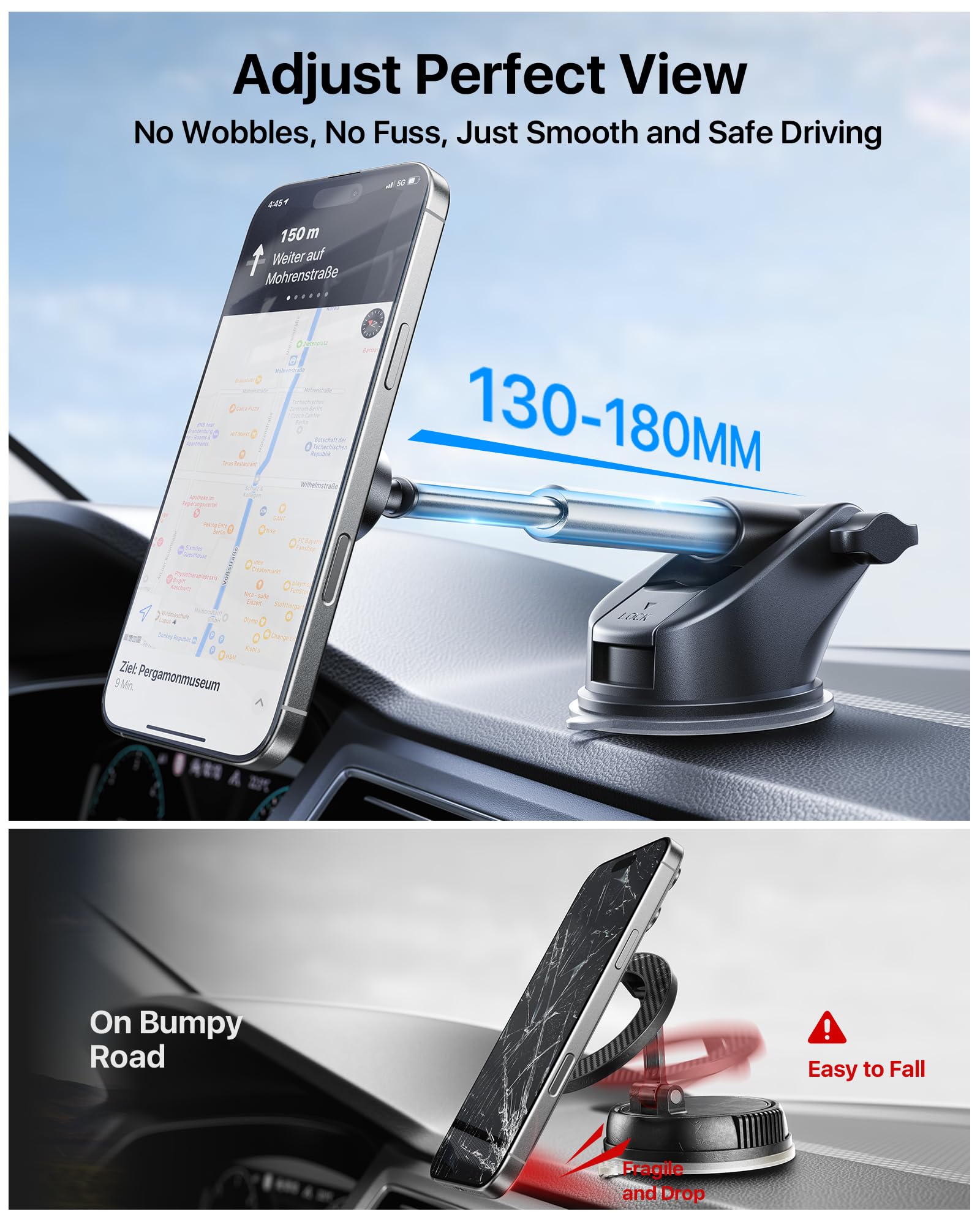 Andobil For Magsafe Car Mount [85+Lbs Strongest Suction & 2025 Military-Grade N55] Retractable Magnetic Phone Holder For Car Das