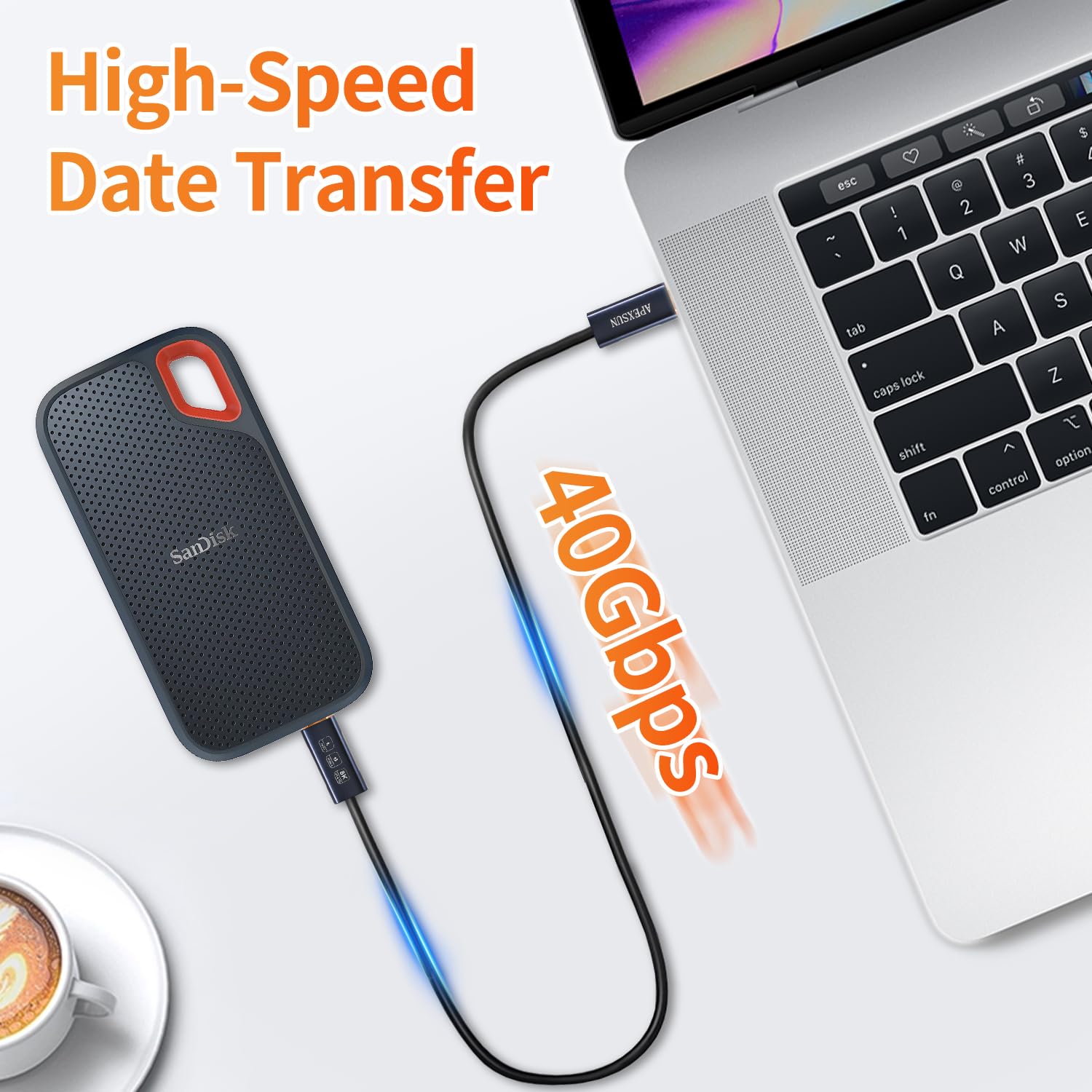 Apexsun(2 Pack M/M Coaxial 4.0Ft Usb C Cable,Usb C To Usb C Cable Support Thunderbolt 4/3,Usb4,240W Charging,8K Display,40Gbps Data Transfer For External Ssd, Egpu,Docking,Macbook,Pad, Phone