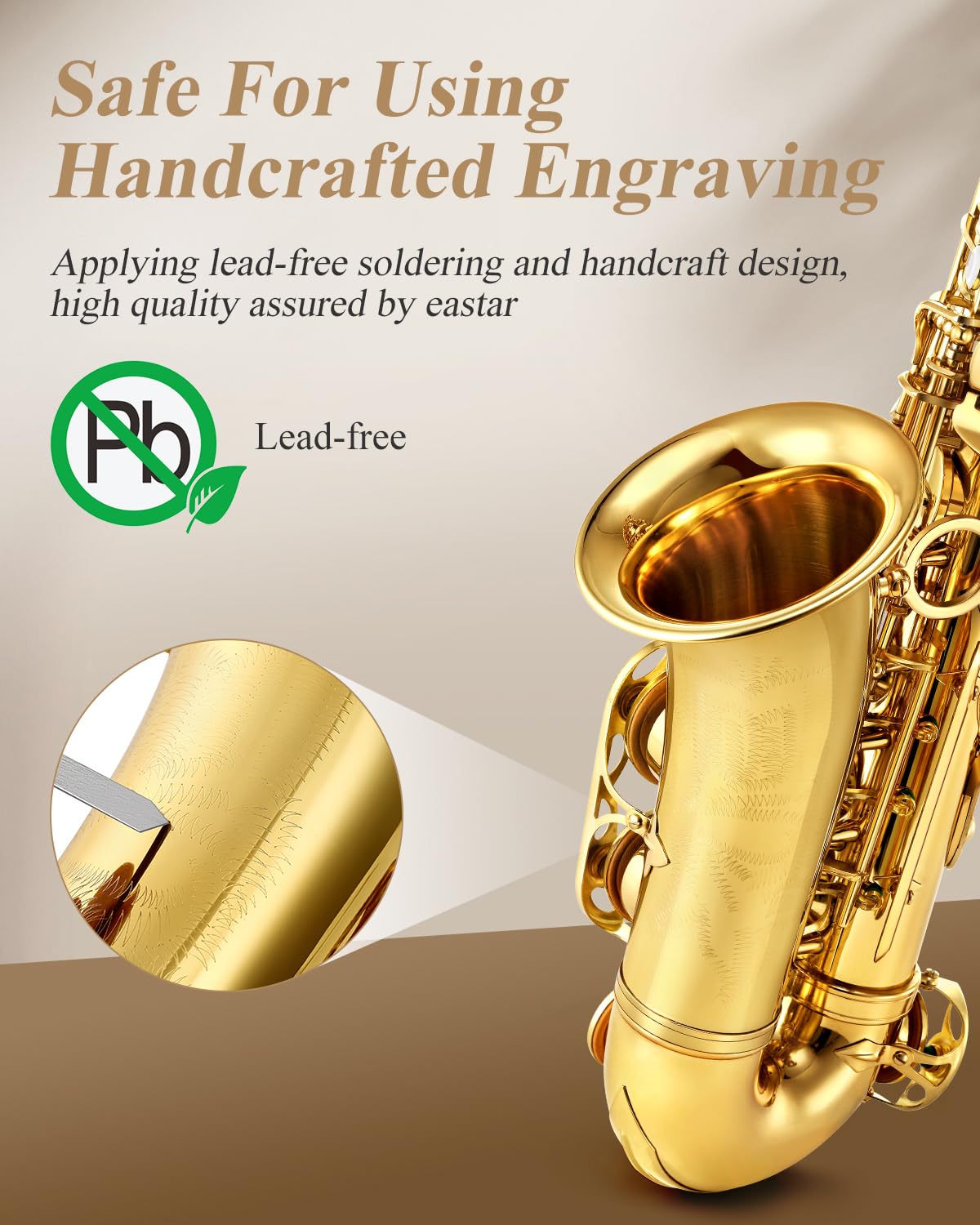 Eastar As ? Student Alto Saxophone E Flat Gold Lacquer Alto Beginner Sax Full Kit With Carrying Sax Case Mouthpiece Straps Reeds