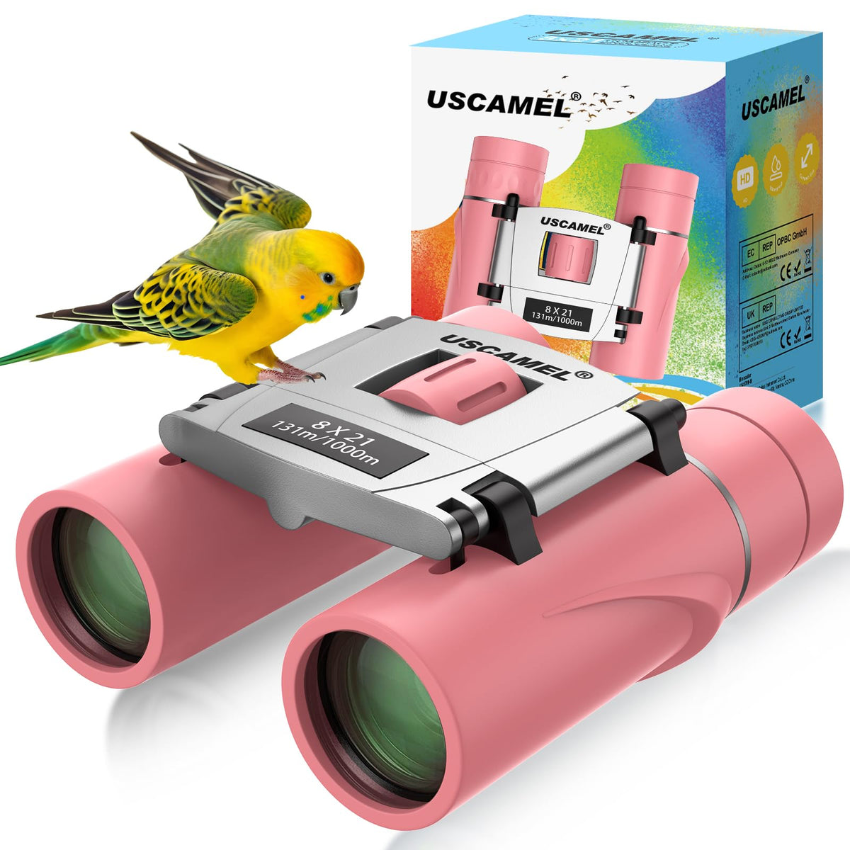 Uscamel Binoculars 8  21 Compact Binoculars Adults And Kids, Mini Travel Binocular For Bird Watching, Hunting, Travel (Pink)