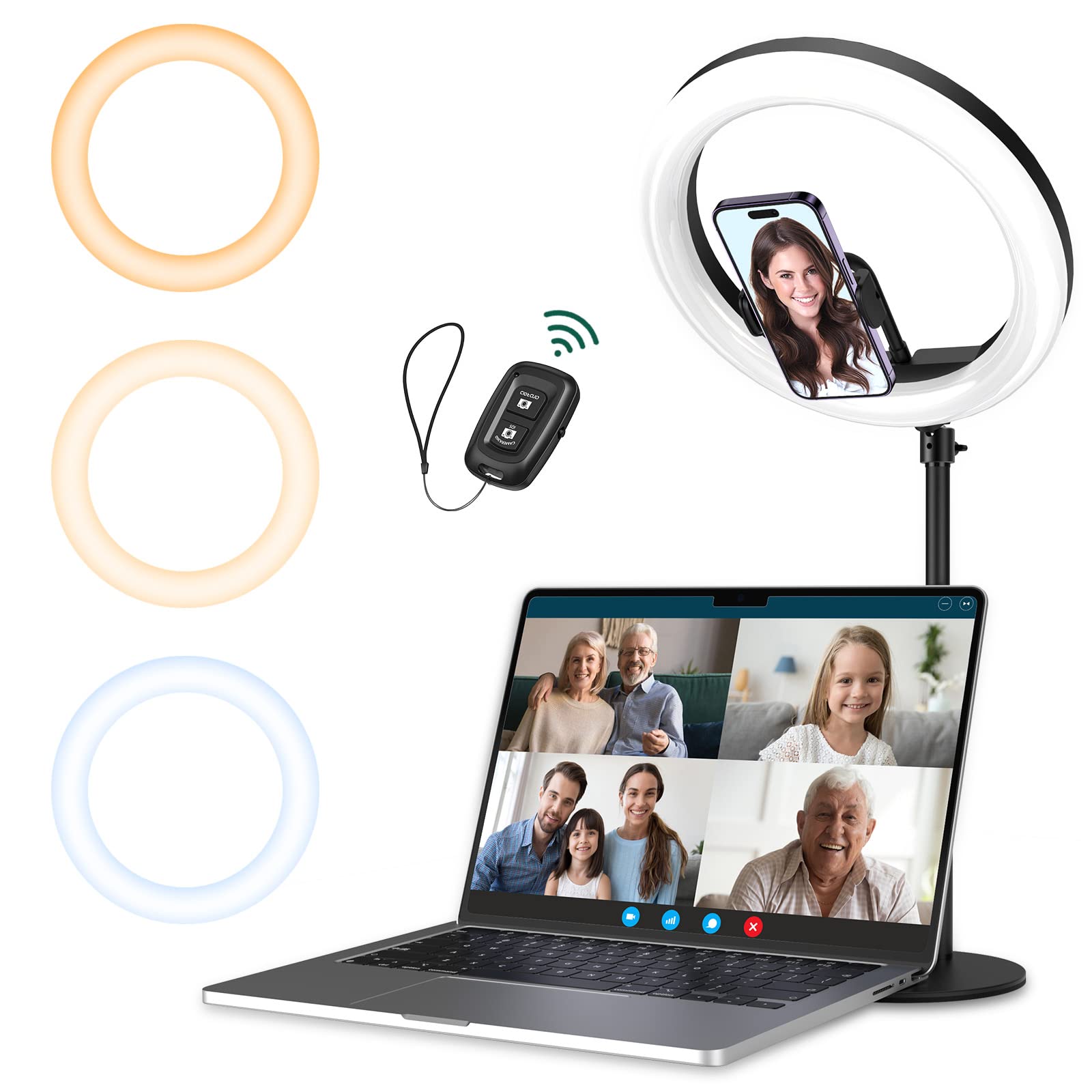 Atumtek Selfie Ring Light With Desk Stand And Phone Holder, 10'' Desktop Led Circle Light For Laptop, Computer Ring Light For Zo