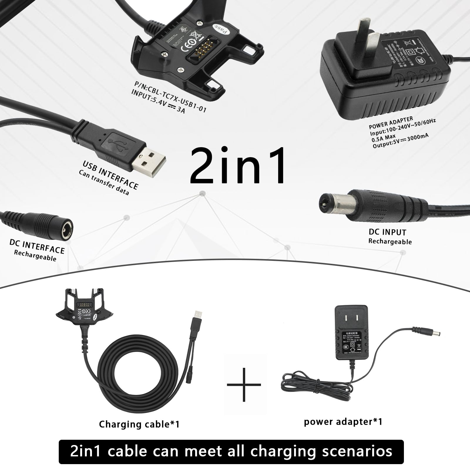 Lanado Usb Charger Cable With Adapter For Zebra Symbol Tc70 Tc75 Pda Handheld Computer Charger Set Replaces Cbl Tc7X Usb1 01 For