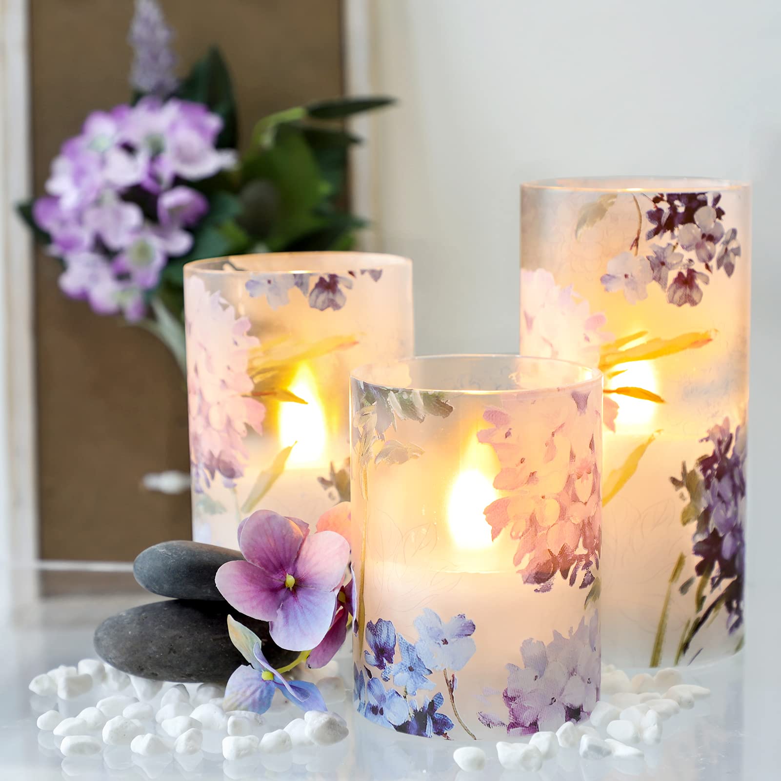 Silverstro Hydrangea Flameless Candles With Remote Blinks Glass Real Wax Led Candles - Home Party Wedding Romantic Love Theme Su