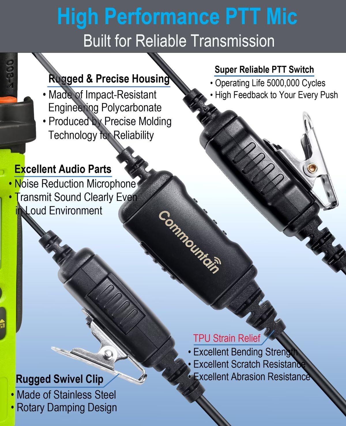 Commountain Sl300 Sl3500E Earpiece With Mic/Ptt Compatible For Motorola Radios Tlk 100 Tlk 110 Sl7550 Sl7550E Sl 300 Sl 3500E Tlk100 Tlk110 Series, G Shape Earhook Headset Fit Left Or Right Ear