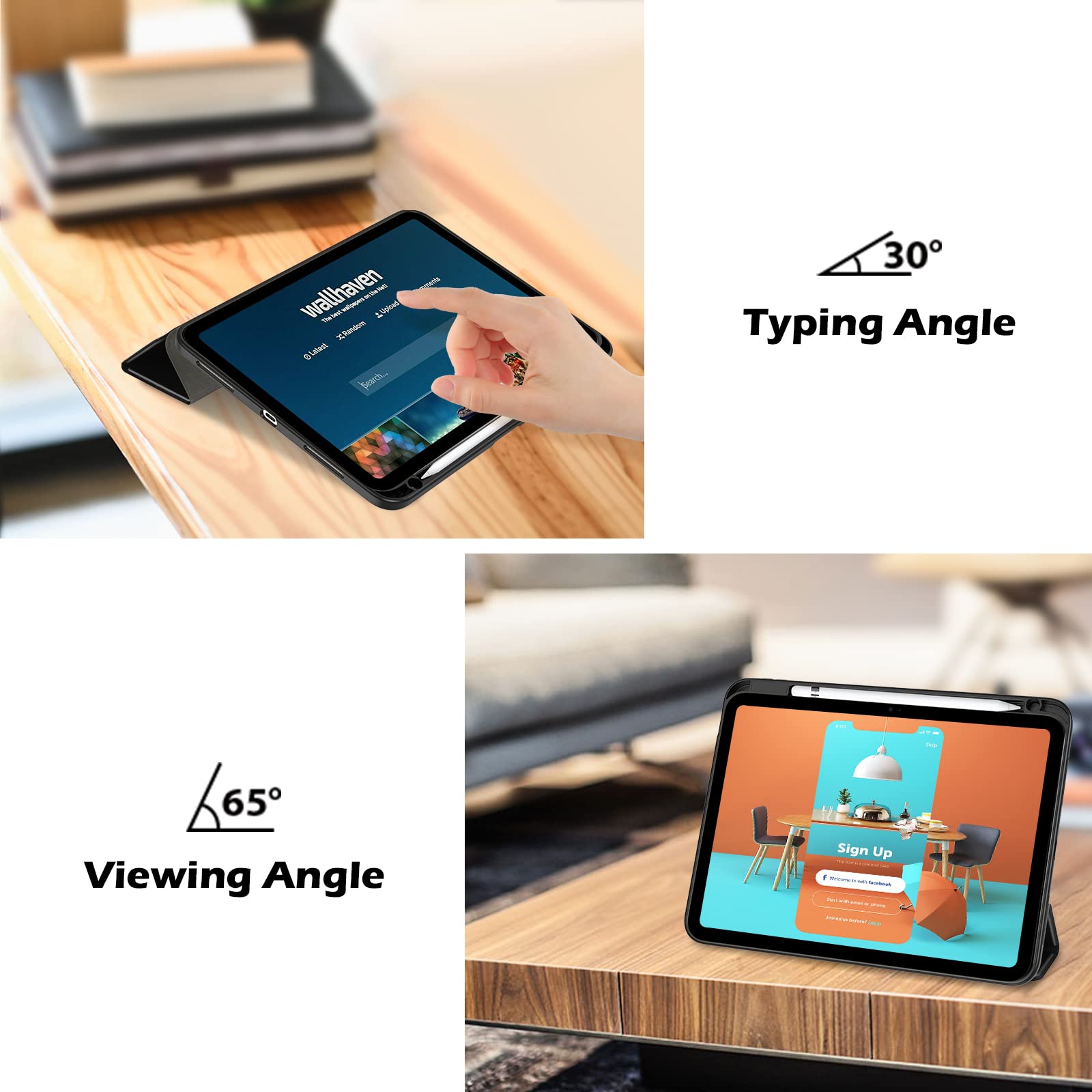 Procase For Ipad (A16) 11Th Generation 11 Inch 2025/10Th Generation 10.9 Inch 2022 Case With Pencil Holder, Hybrid Ipad 11 10 Case With Clear Back, Supports Auto Wake/Sleep  Black