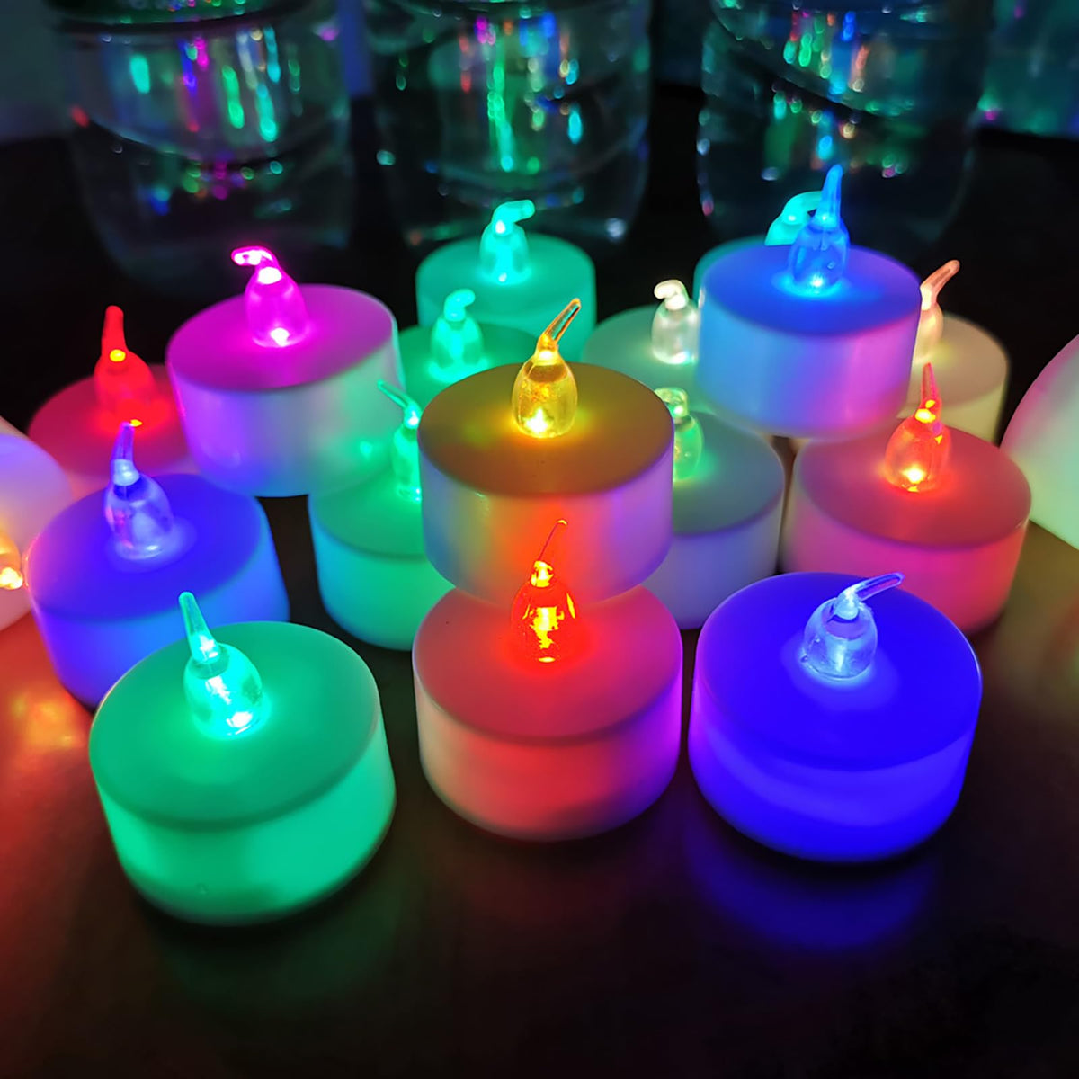 Lanker 24 Pack Led Tea Lights Candles - 7 Color Changing Flameless Tealight Candle - Long Lasting Battery Operated Fake Candles 