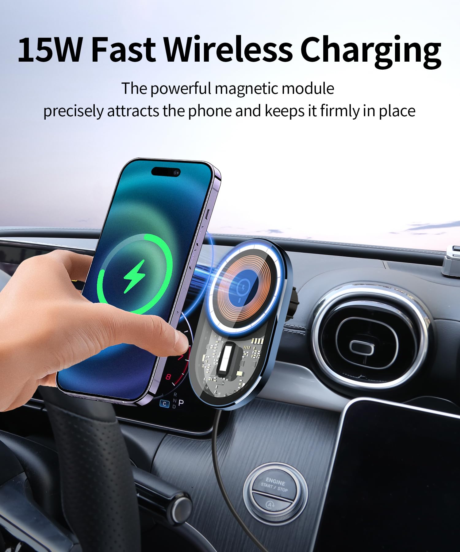 Masergogo Wireless Charging Car Phone Holder For Mercedes Benz Glc-Class 2023-2025/C-Class 2022-2025 Accessories 12.3 Inch Scree
