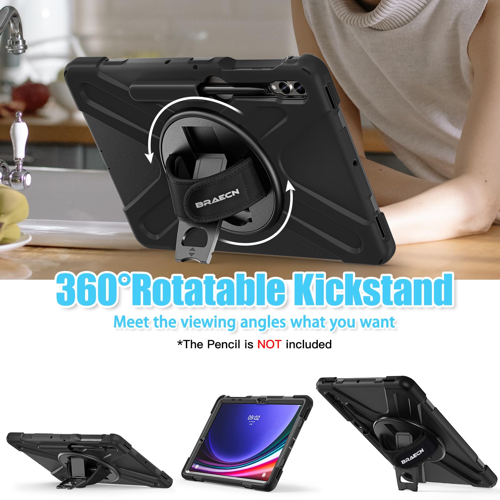 Braecnstock For Samsung Galaxy Tab S9 Fe+ Plus/ S9+ Plus/ S8+ Plus/ S7 Fe/ S7+ Plus 5G Tablet Case 12.4 Inch Shockproof Protecti