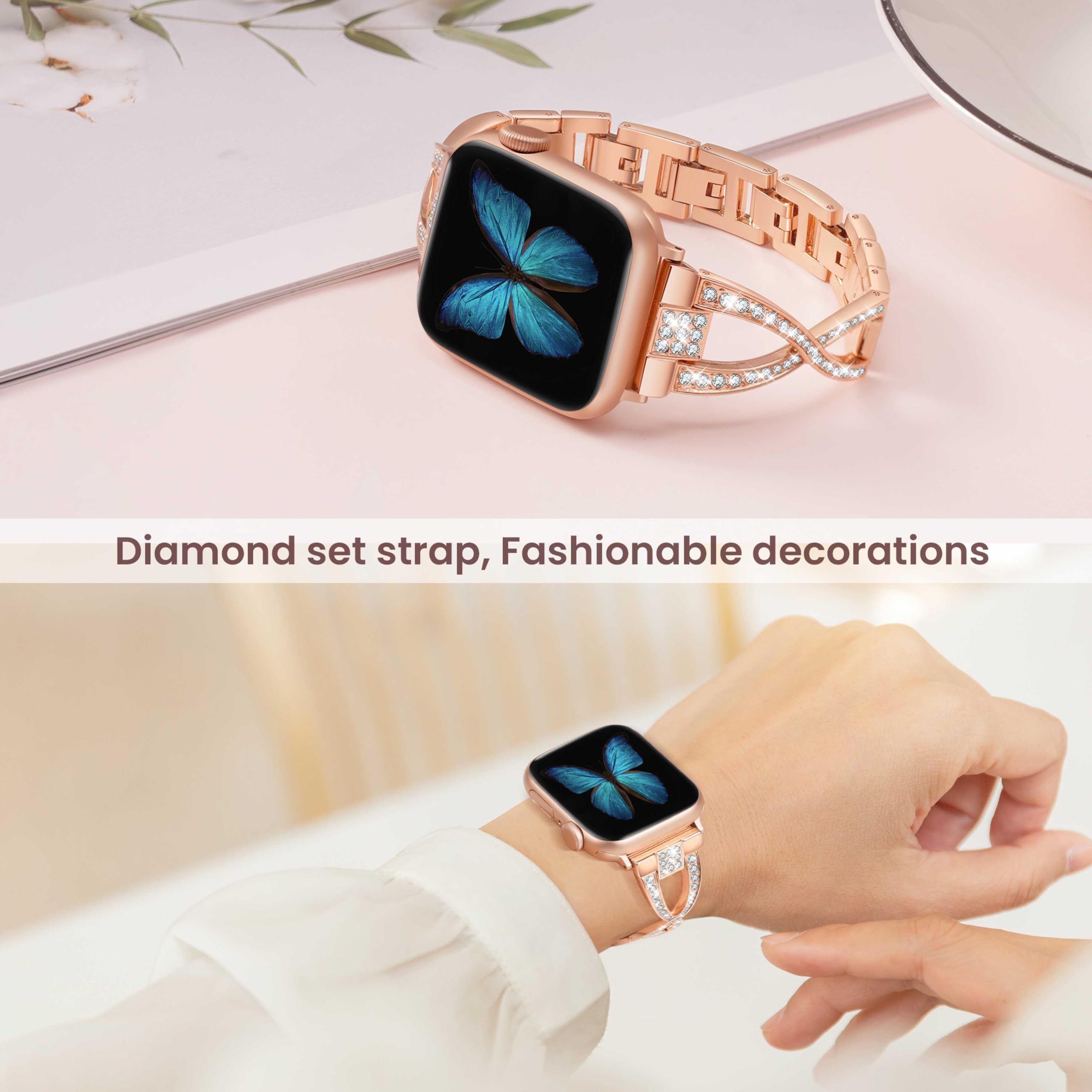 Jfdragon Bands For Apple Watch 38Mm 40Mm 41Mm 42Mm(Series10) Women Series 10 9 8 7 6 5 4 Se Iwatch Band Bling Metal Bracelet Fan