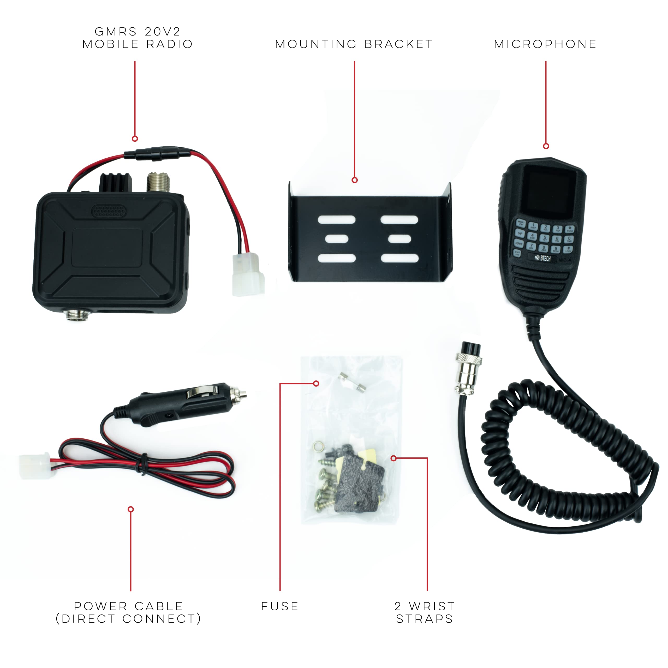 Btech Gmrs 20V2 20W 200 Fully Customizable Channels Mobile Gmrs Two Way Radio. Ip67 Submersible Waterproof, Repeater Compatible,
