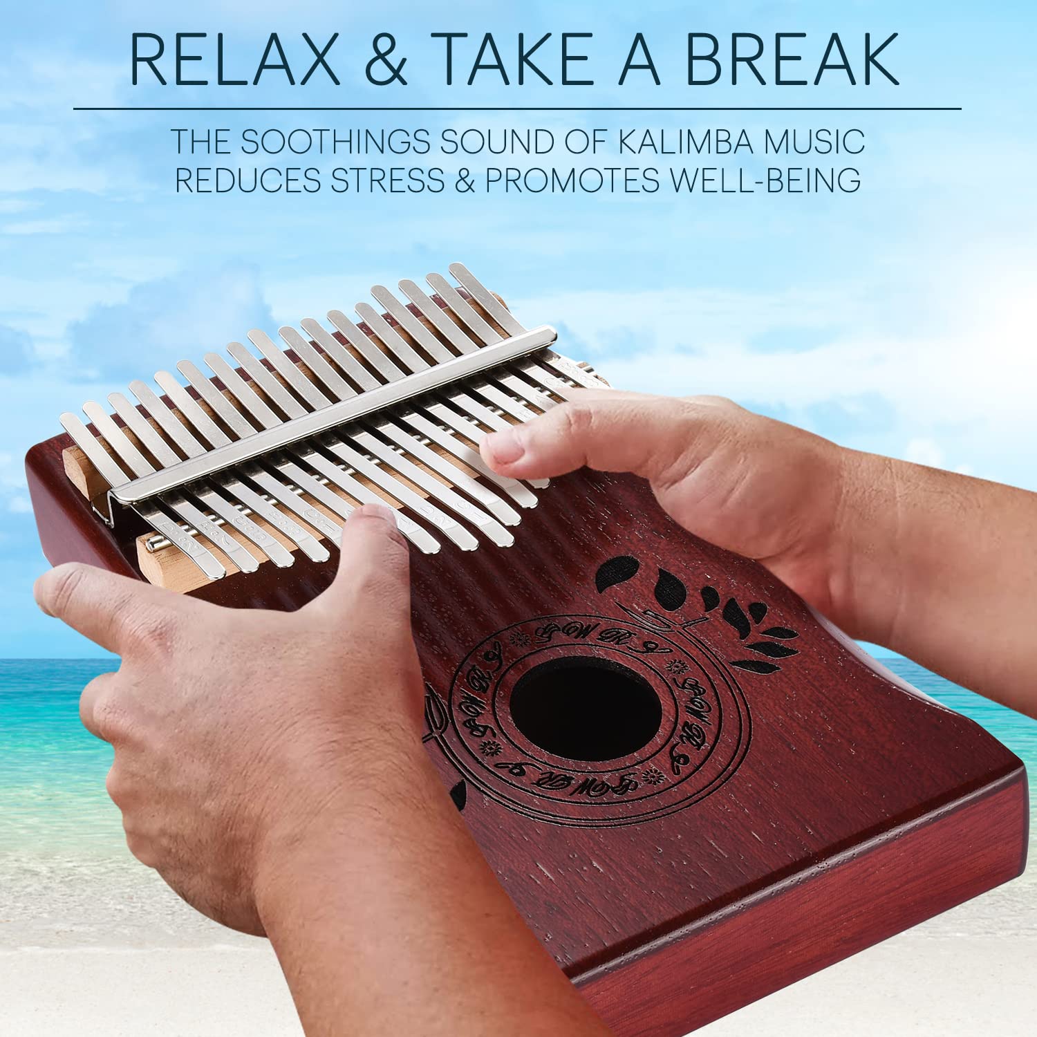 Unokki Kalimba 17 Key Thumb Piano | Premium, Lightweight & Durable Mahogany Mbira   Cherry Finish | Reduce Stress & Promote Well