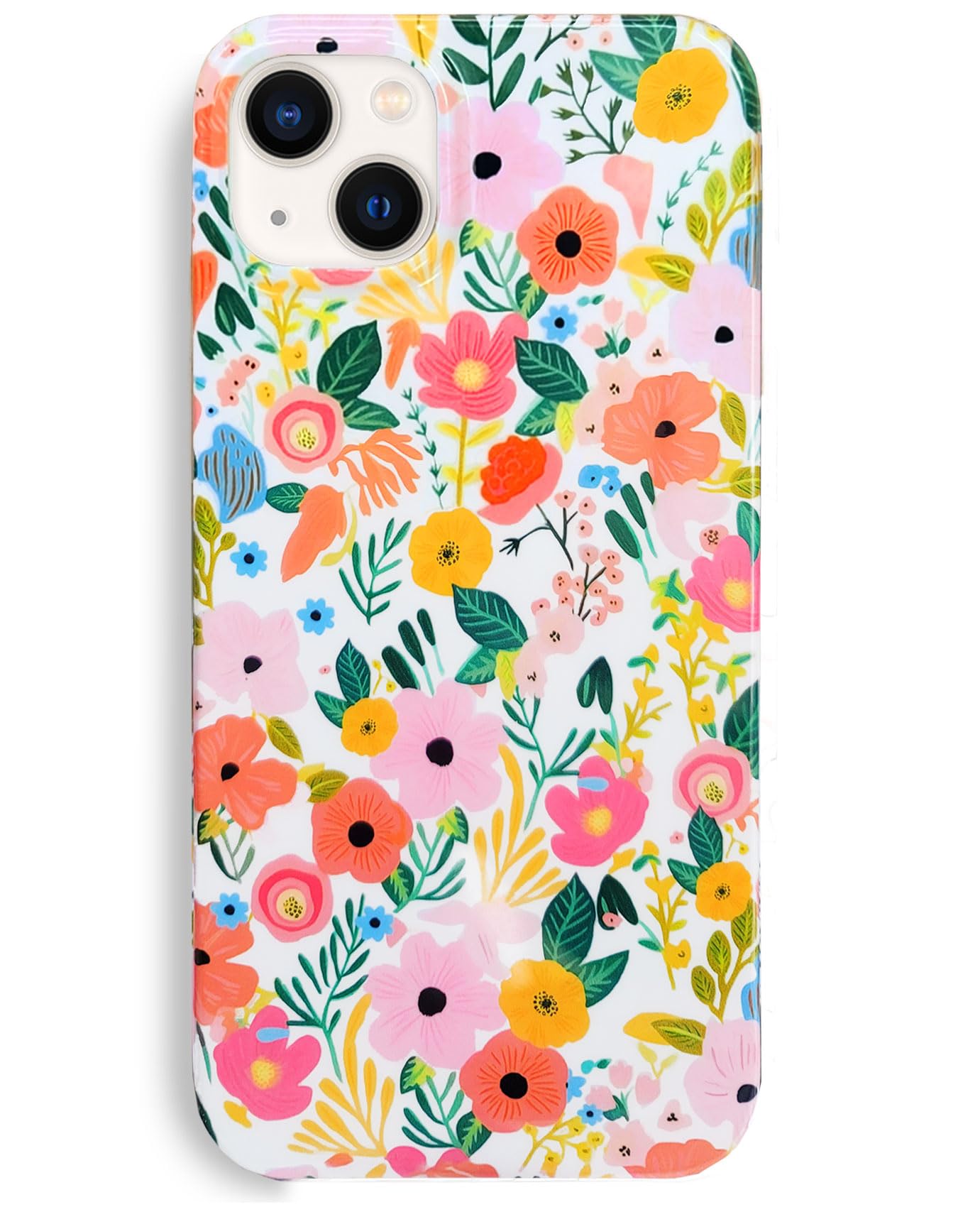 J.west iPhone 13 Case 6.1, Soft Shockproof Cute Floral Phone Protective Cover for Women, Garden Flower Pattern Design Slim Fit A