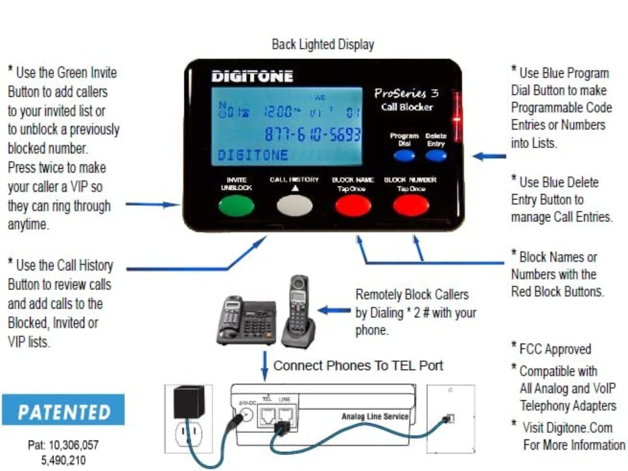 Digitone Proseries 3 Call Blocker Powerful Up To Date Spam Blocking For Landline Phones   Easy Setup One Button Blocking Of Robo